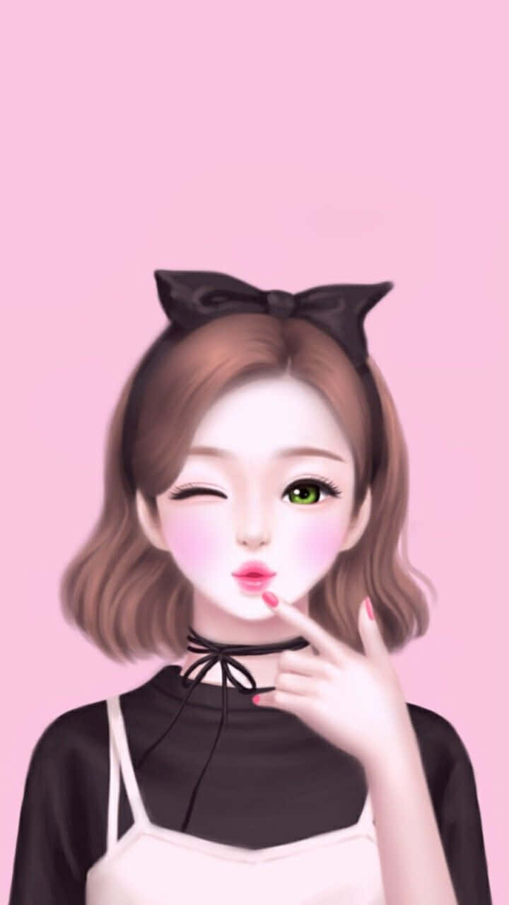 beautiful girl cartoon, anime girl, black bow, HD Phone Wallpaper