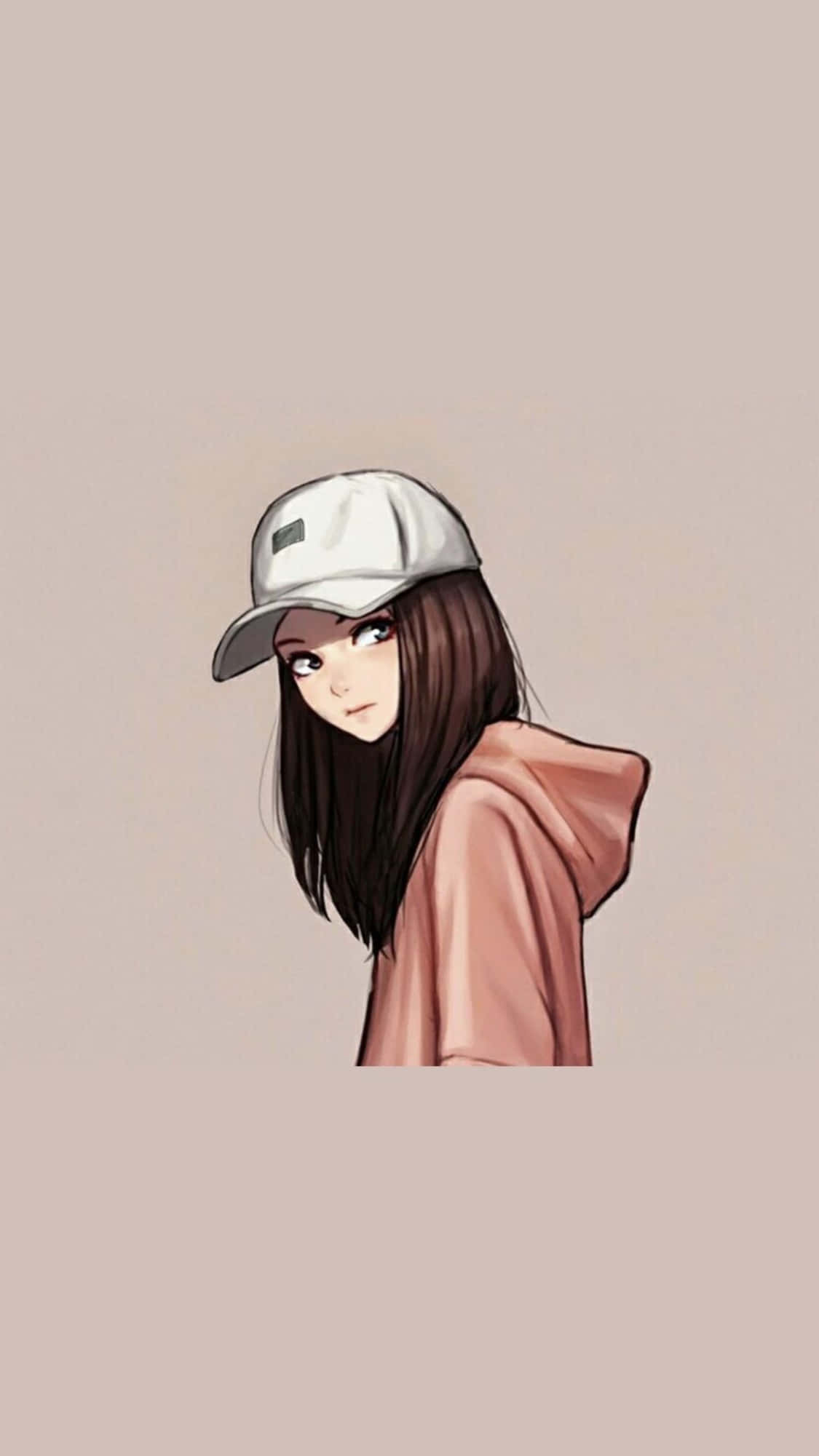 young anime girl, long dark hair, white cap, Full HD Phone Wallpaper