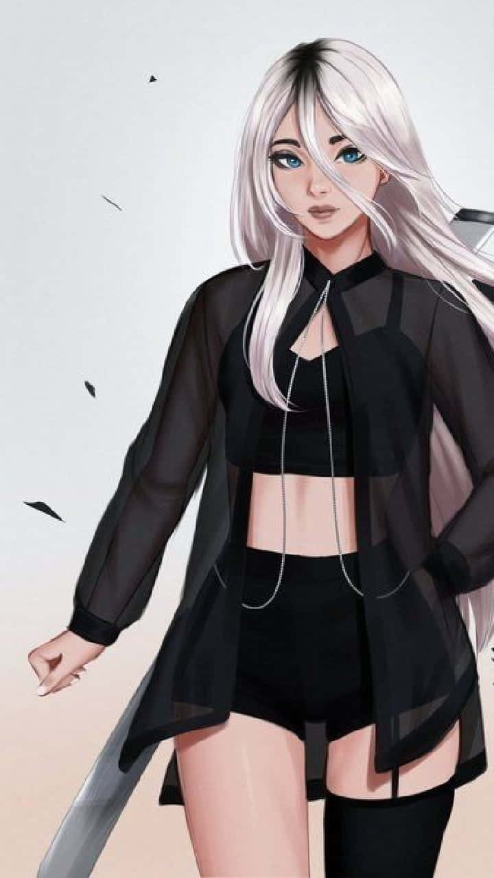 silver-haired anime girl, black sheer outfit, sword, HD Phone Wallpaper