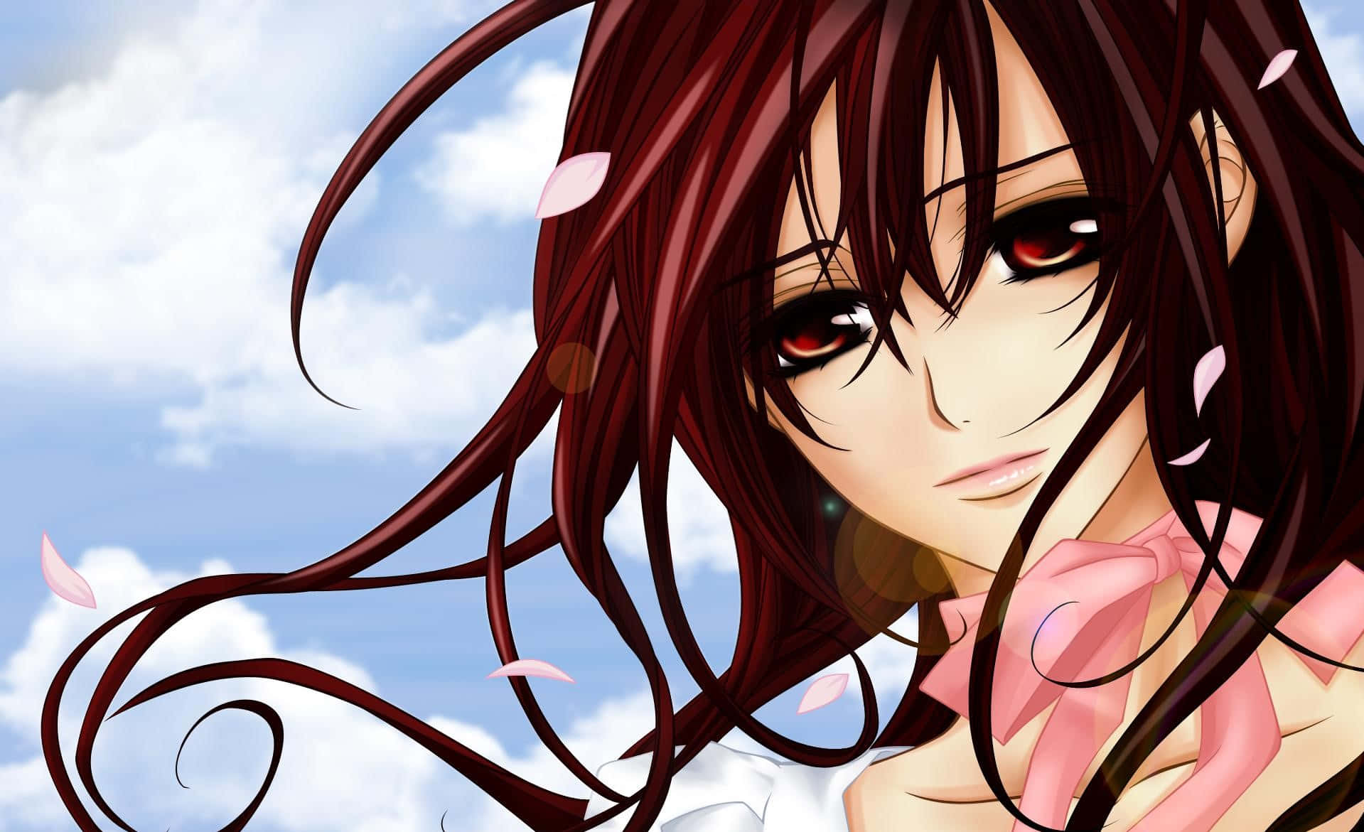 Anime girl, long dark hair, red eyes, HD Desktop Wallpaper