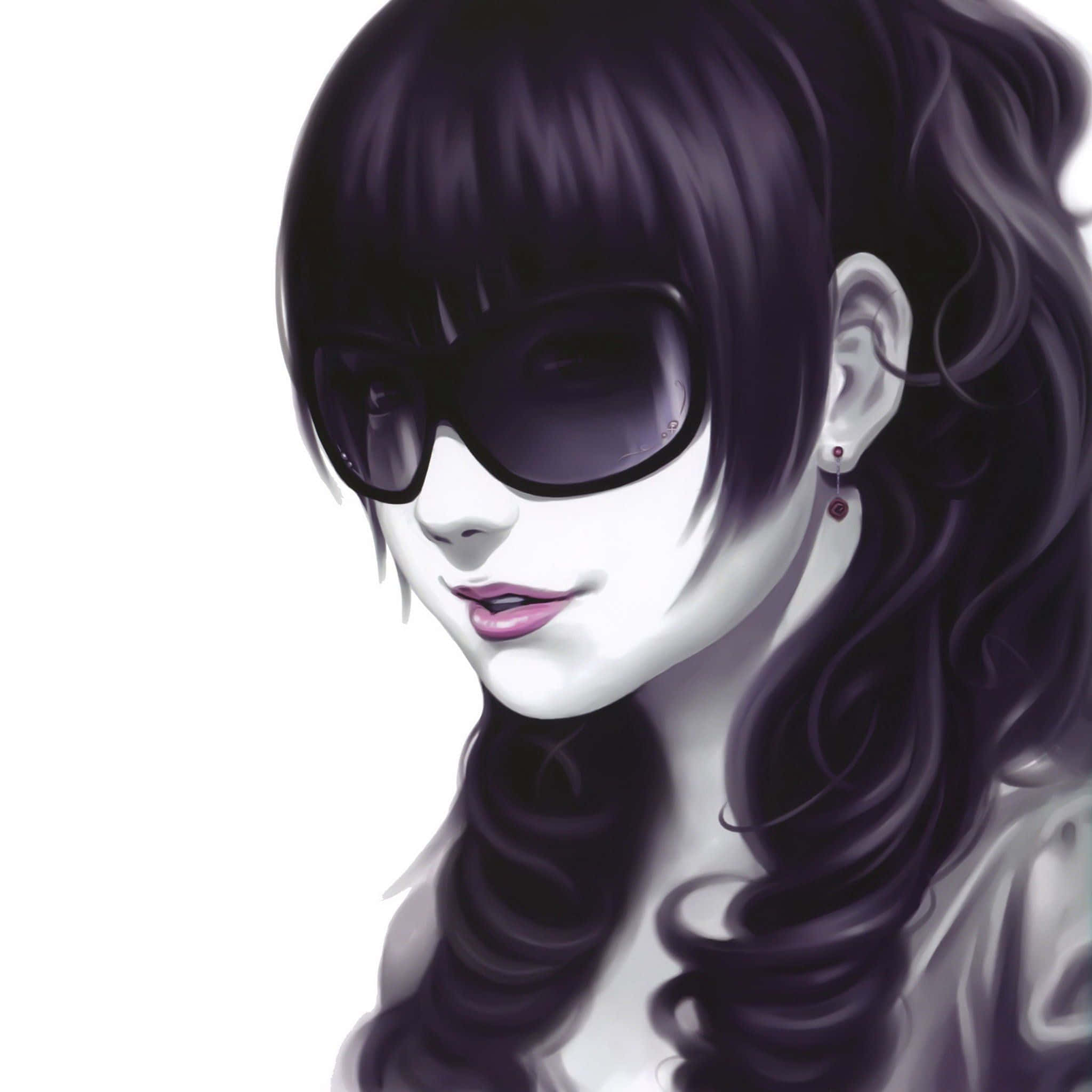 anime girl, dark purple hair, sunglasses, Full HD Desktop Wallpaper