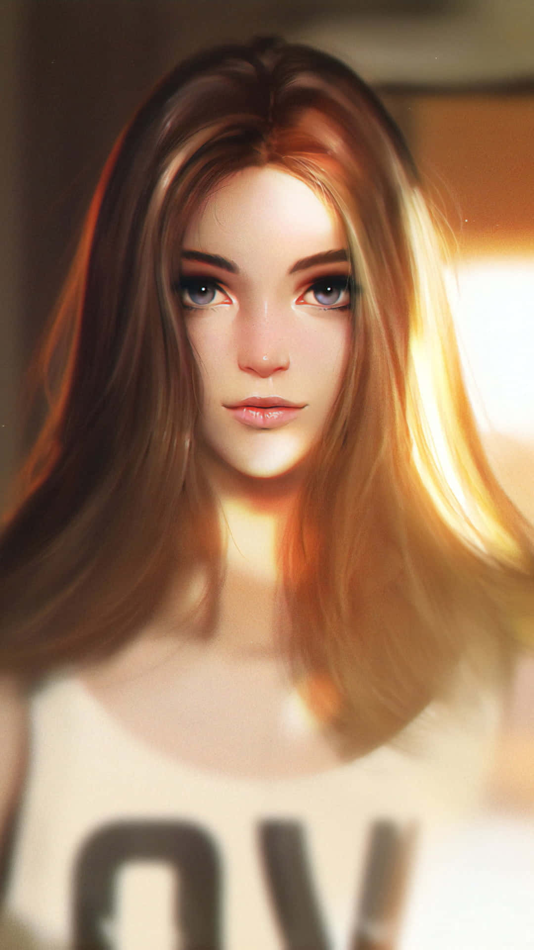 beautiful girl cartoon, long brown hair, blue eyes, Full HD Phone Wallpaper