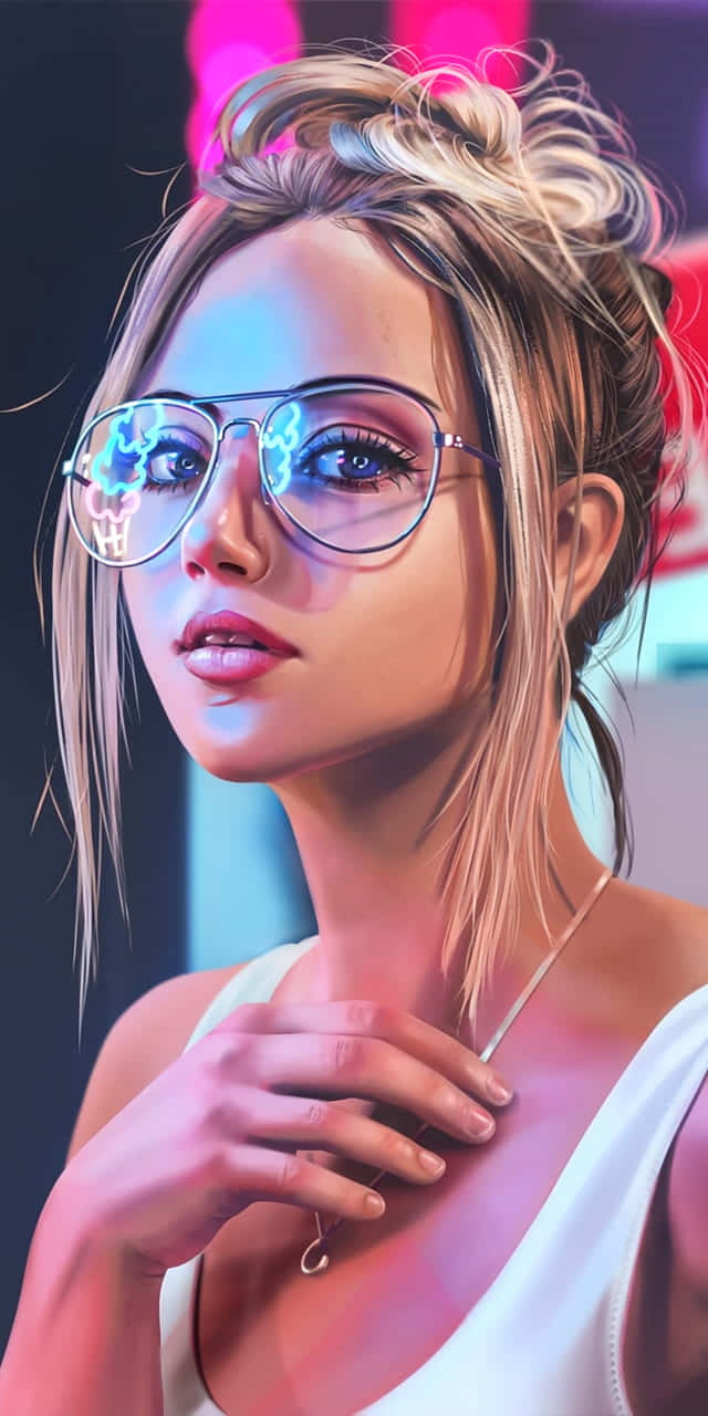 beautiful girl cartoon, blonde hair, glasses, HD Phone Wallpaper