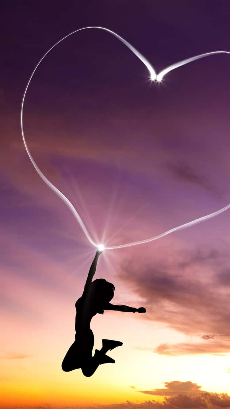 twilight sky, glowing heart shape, light stick, HD Phone Wallpaper
