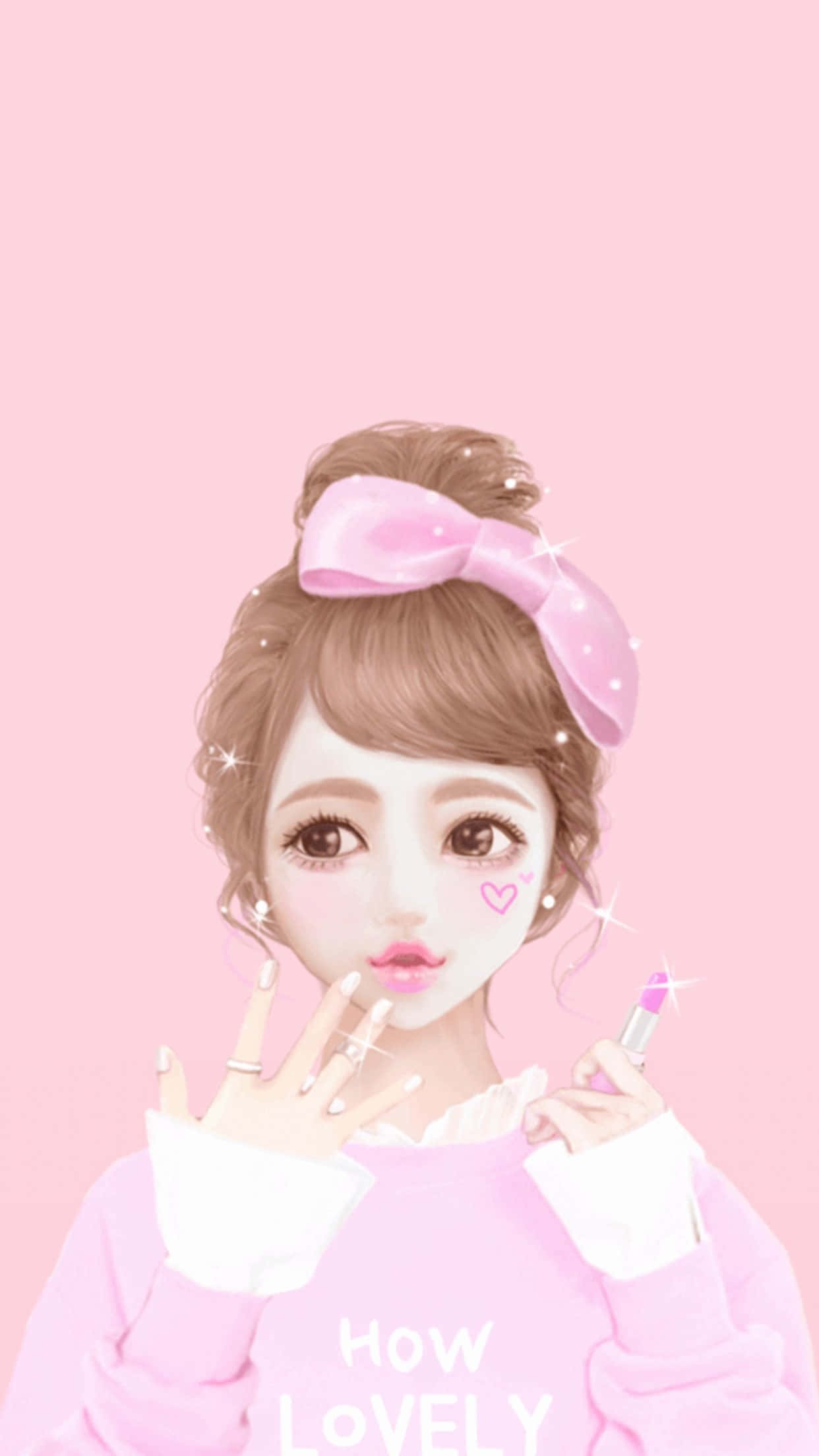 pink bow, lipstick, soft pink background, Full HD Phone Wallpaper