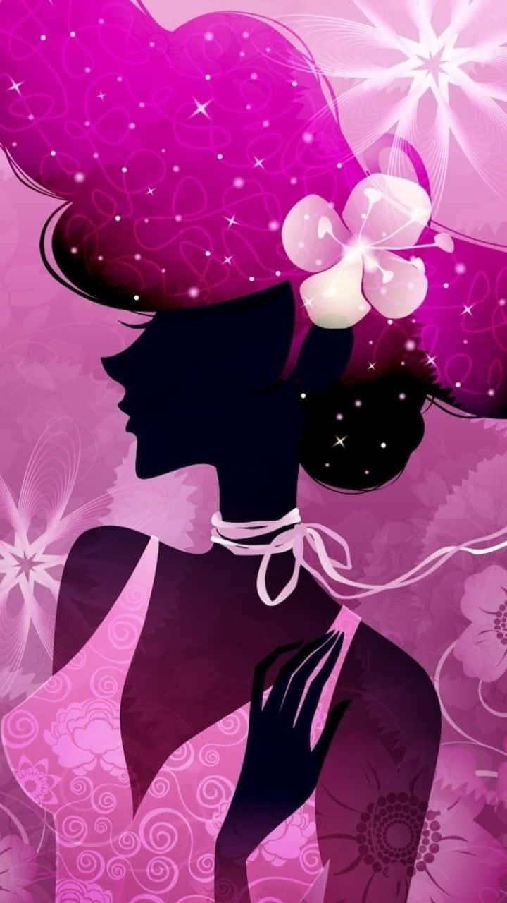 pink dress, large pink hat, floral motifs, HD Phone Wallpaper