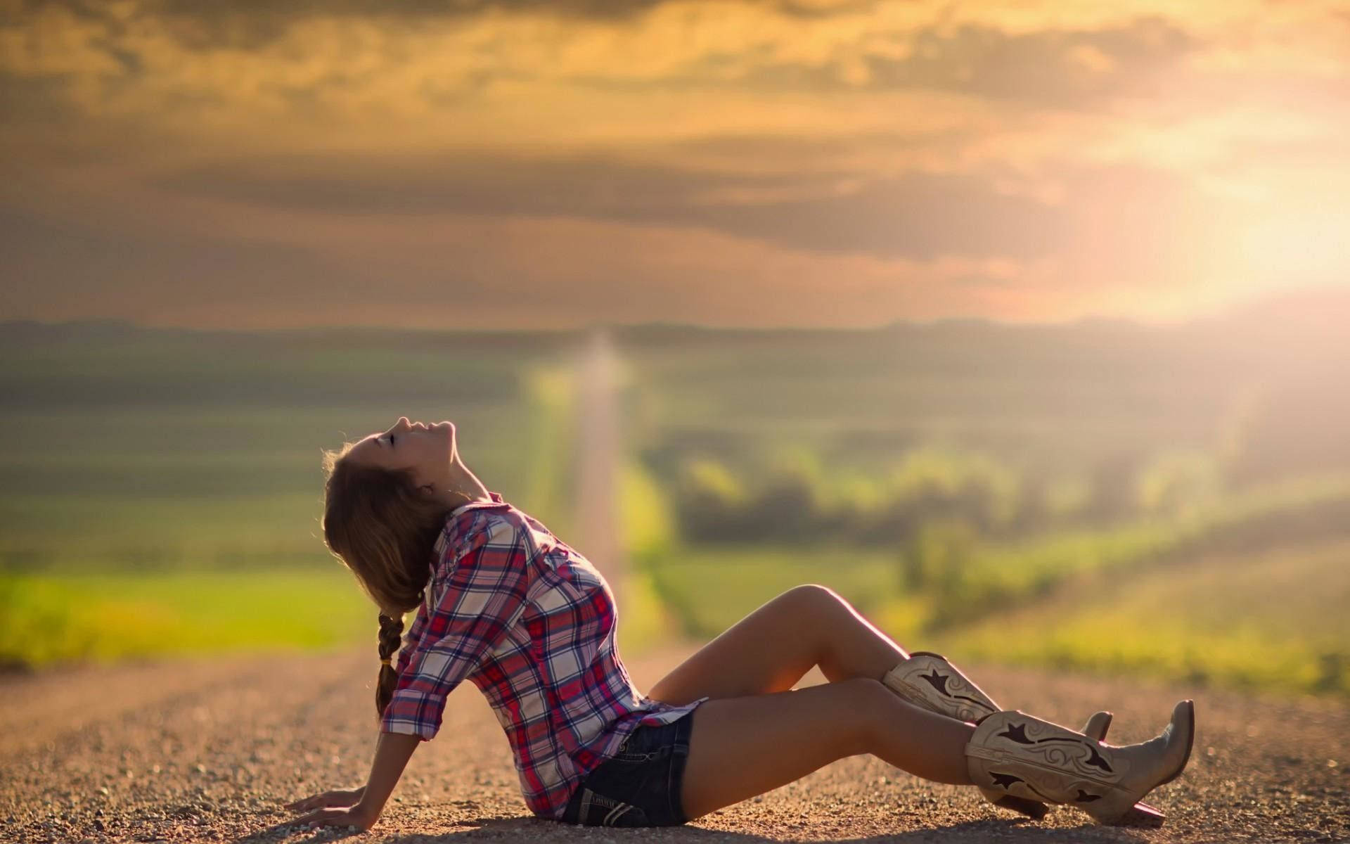 cowboy boots, plaid shirt, dirt road, Full HD Desktop Wallpaper