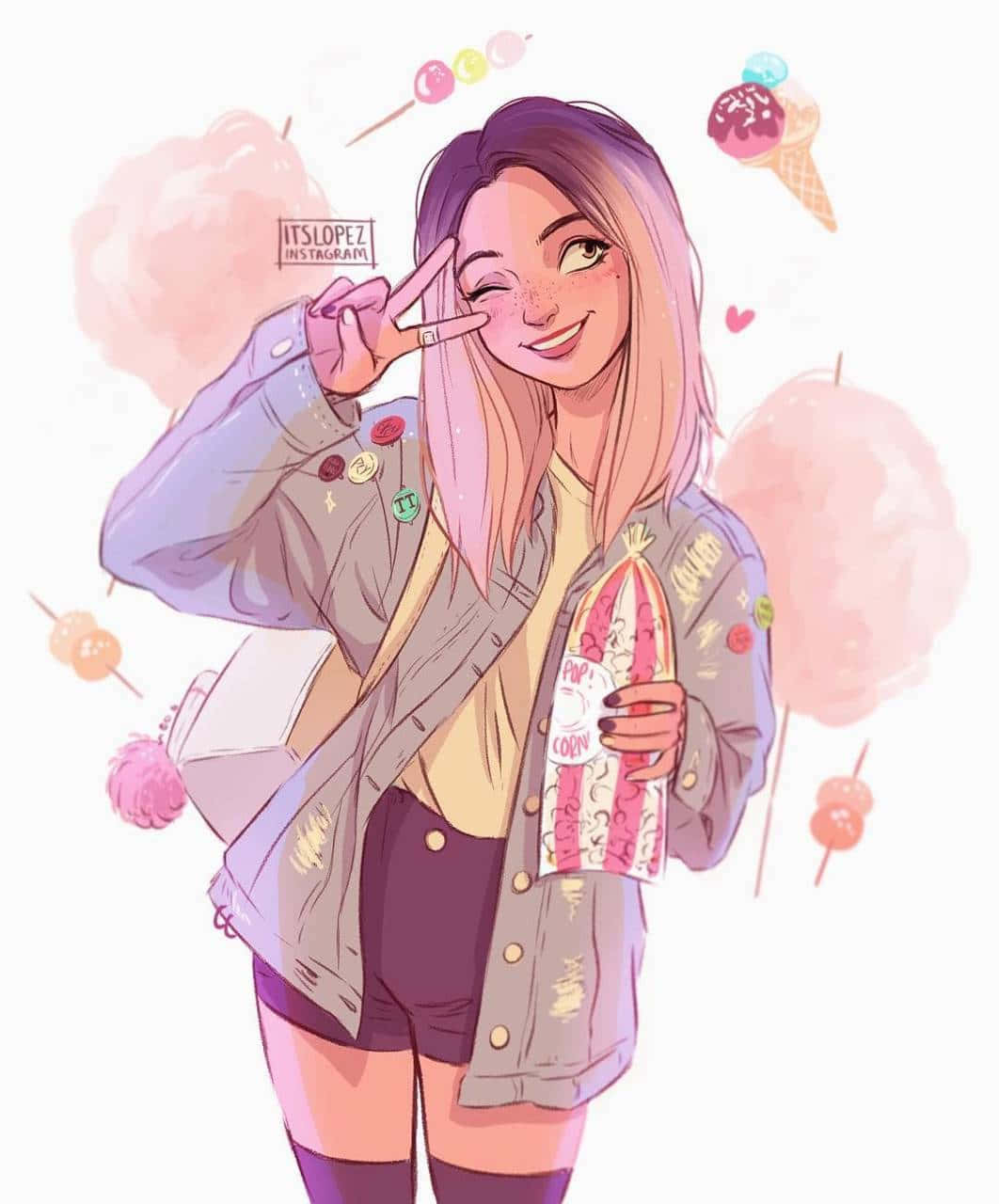 cute girly girl, butterfly dress, pink hair, HD Phone Wallpaper