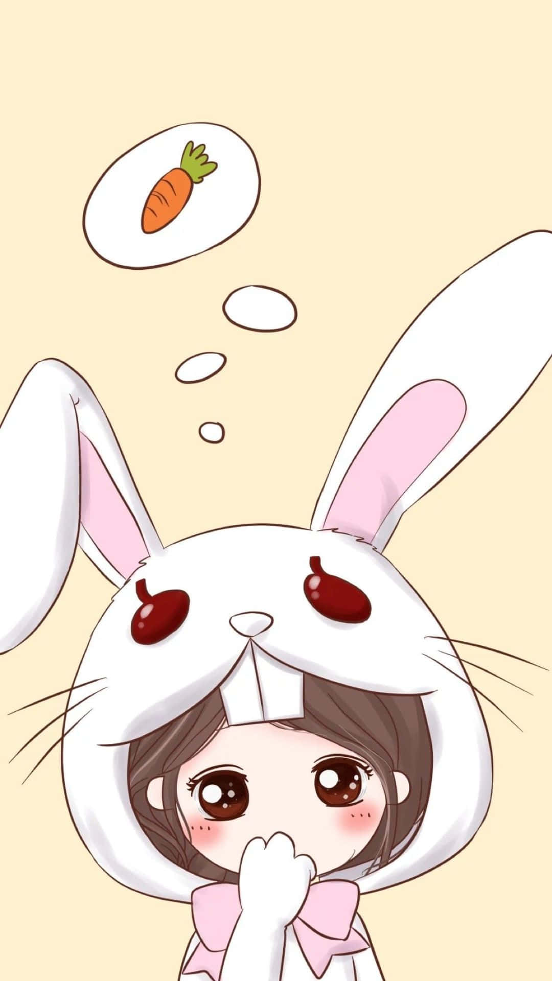 cute anime girl, white bunny costume, pink inner ears, Full HD Phone Wallpaper