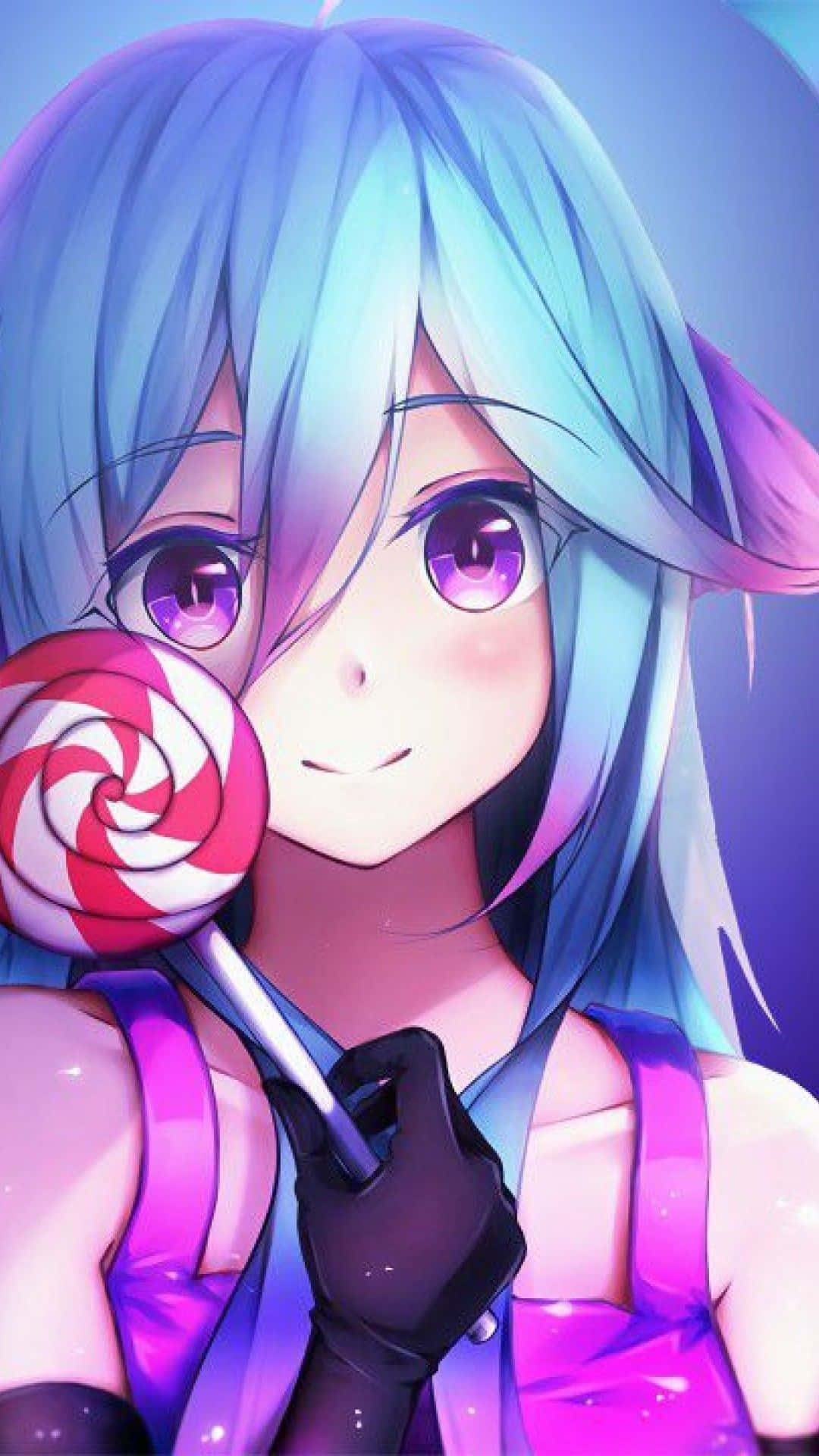 anime girl, blue hair, purple eyes, Full HD Phone Wallpaper