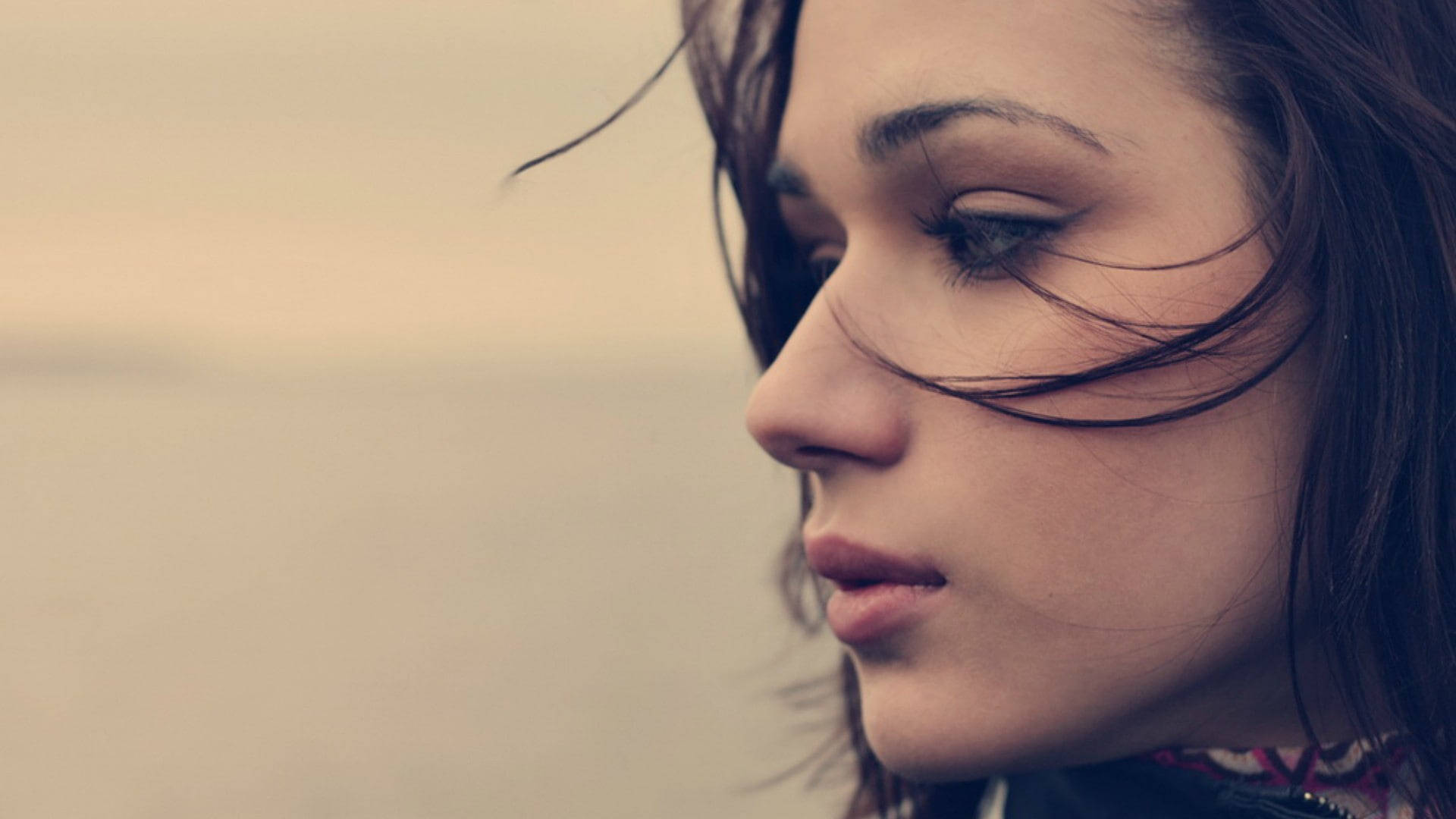 side view, beautiful teenage girl, contemplative profile, Full HD Desktop Wallpaper