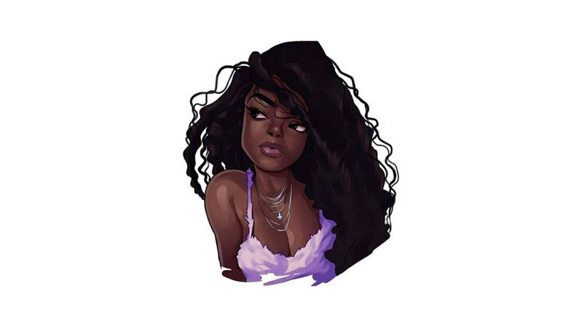 Fabulous Girl Cute Aesthetic, voluminous dark curls, purple lingerie, Full HD Desktop Wallpaper