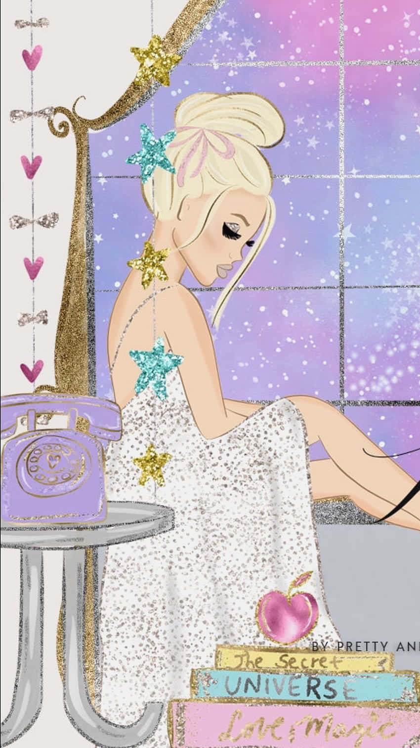 glamorous blonde woman, glittering white dress, vintage phone, HD Phone Wallpaper