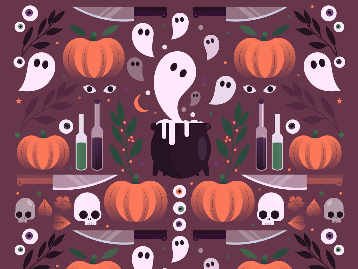 Halloween, pumpkins, ghosts, HD Desktop Wallpaper