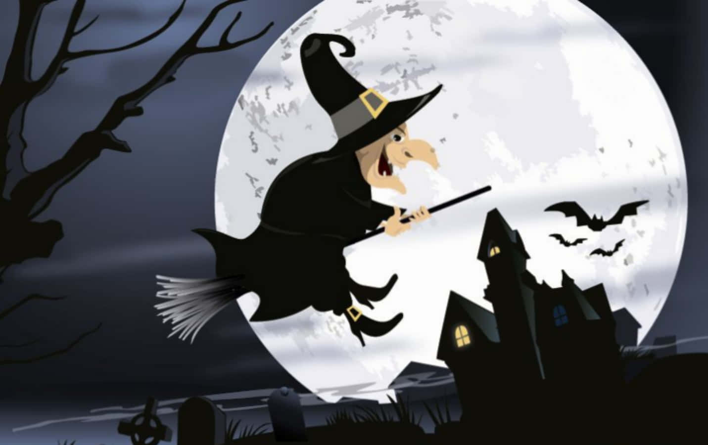 halloween witch, broomstick, full moon, HD Desktop Wallpaper