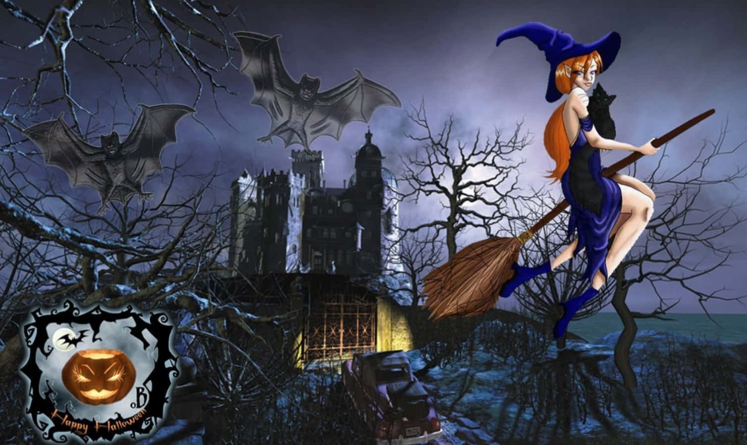 halloween witch, full moon, Halloween night, HD Desktop Wallpaper