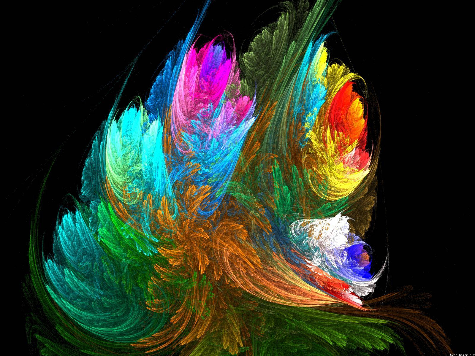 fractal flames, electric hues, stark black void, HD Desktop Wallpaper