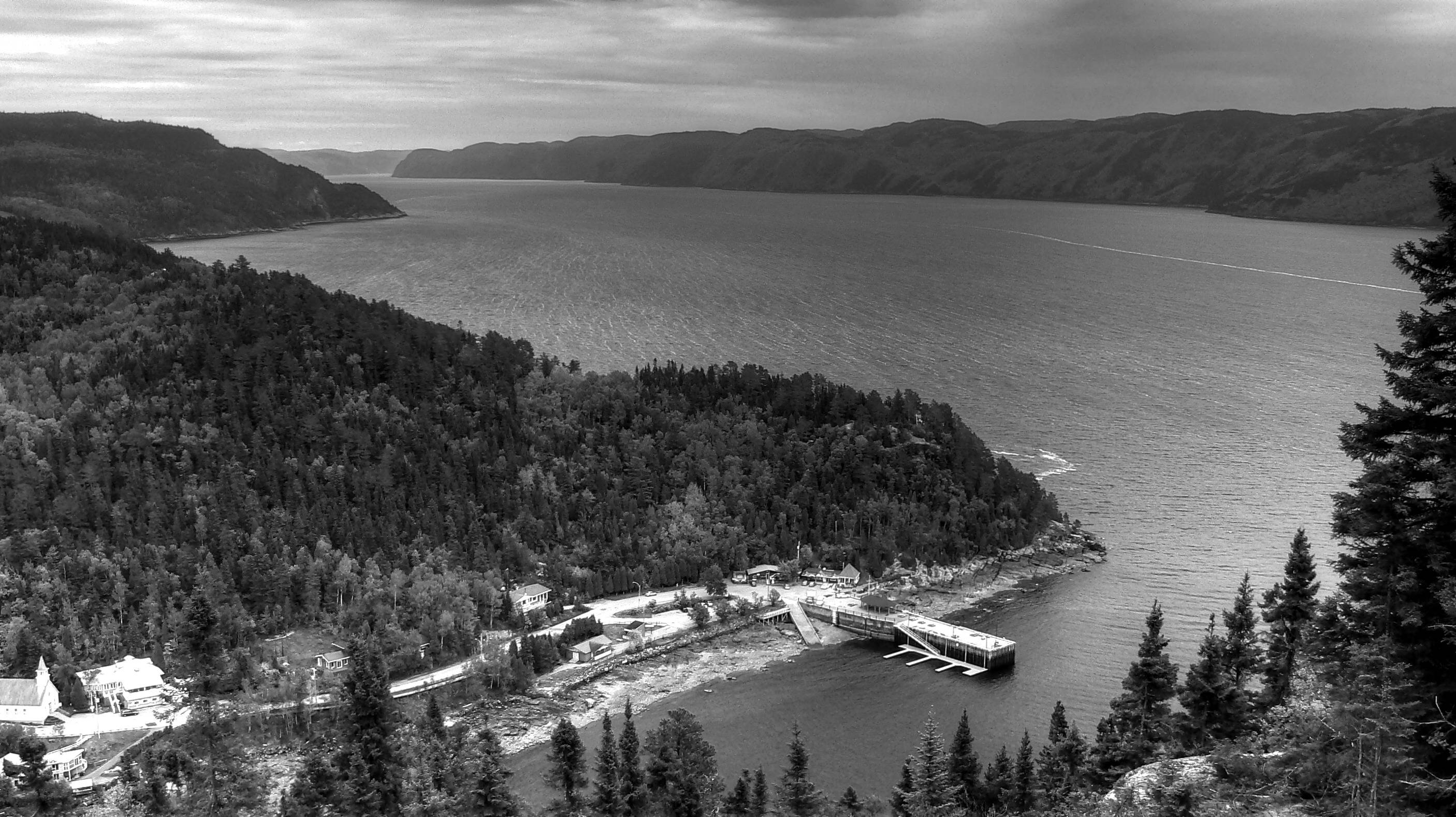 greyscale river, aerial view, serene lake, 2K Desktop Wallpaper