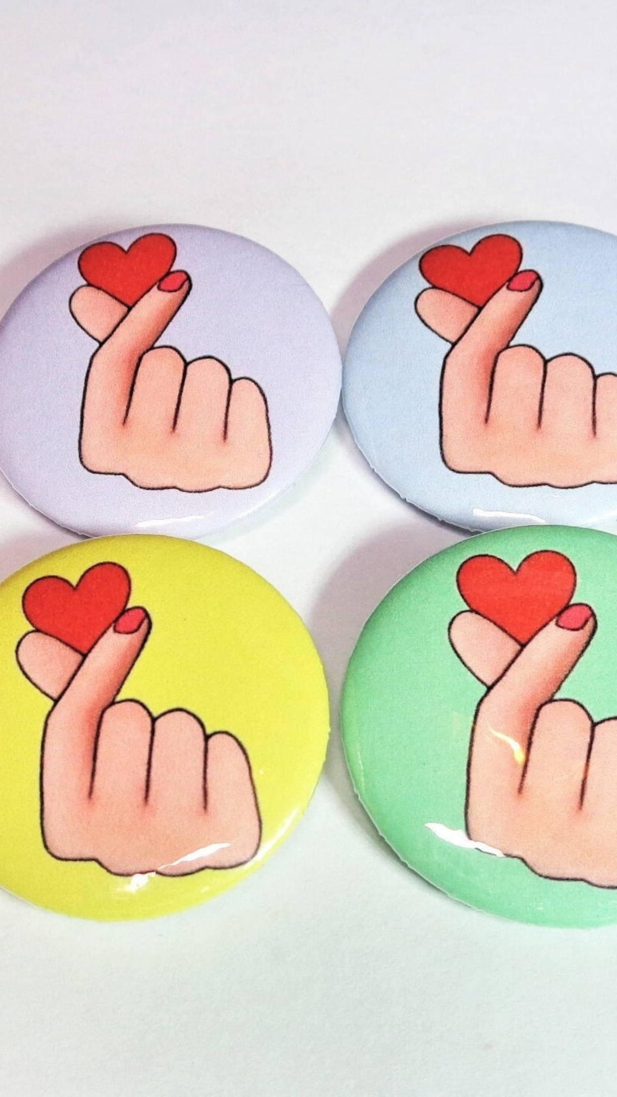 saranghae finger heart pin, cartoon hand, heart gesture, Full HD Phone Wallpaper
