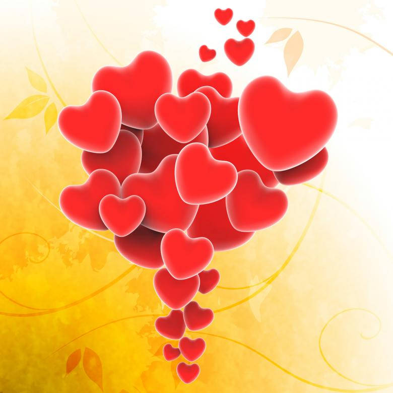 Beautiful Hearts, glossy red hearts, warm yellow textured background, SD Desktop Wallpaper