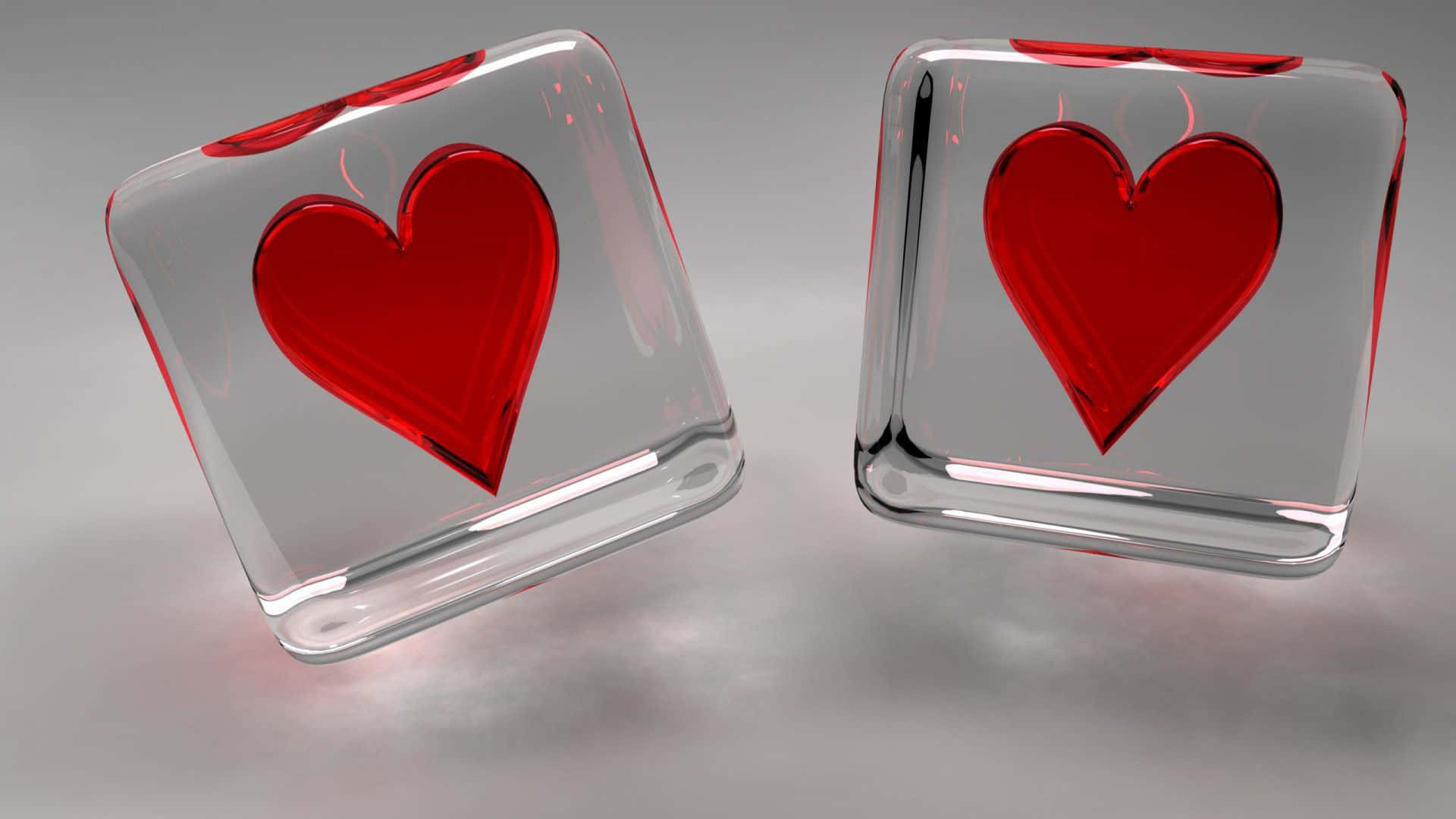 red heart, transparent glass cubes, glowing red heart, Full HD Desktop Wallpaper