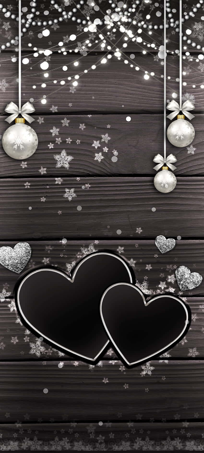 black hearts, silver outlines, dark wooden planks, HD Phone Wallpaper