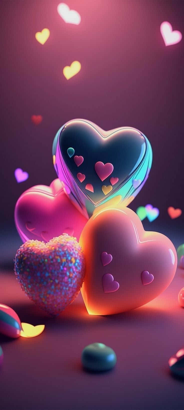 colorful hearts, pink, purple, HD Phone Wallpaper