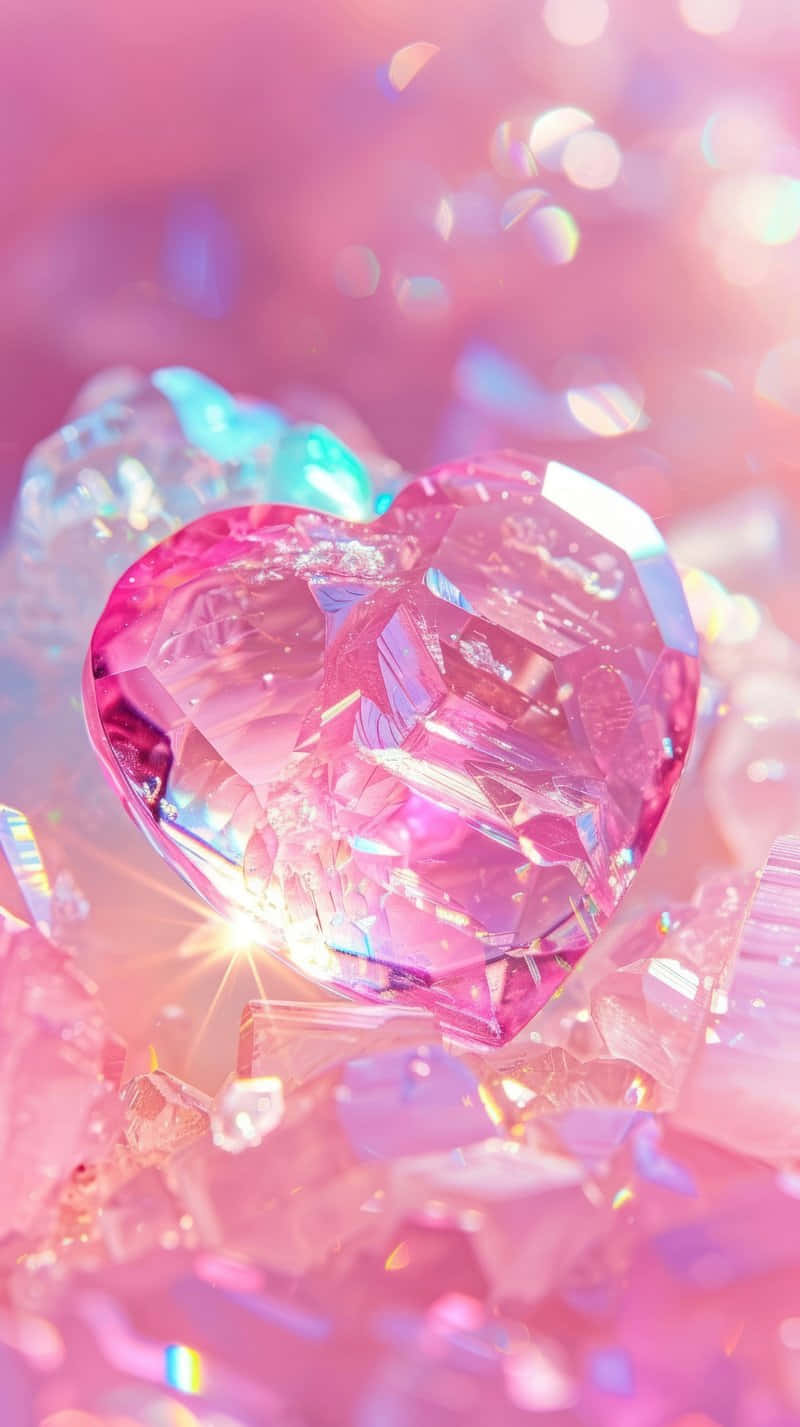 sparkling pink heart crystal, pink heart-shaped crystal, pink and blue shards, HD Phone Wallpaper