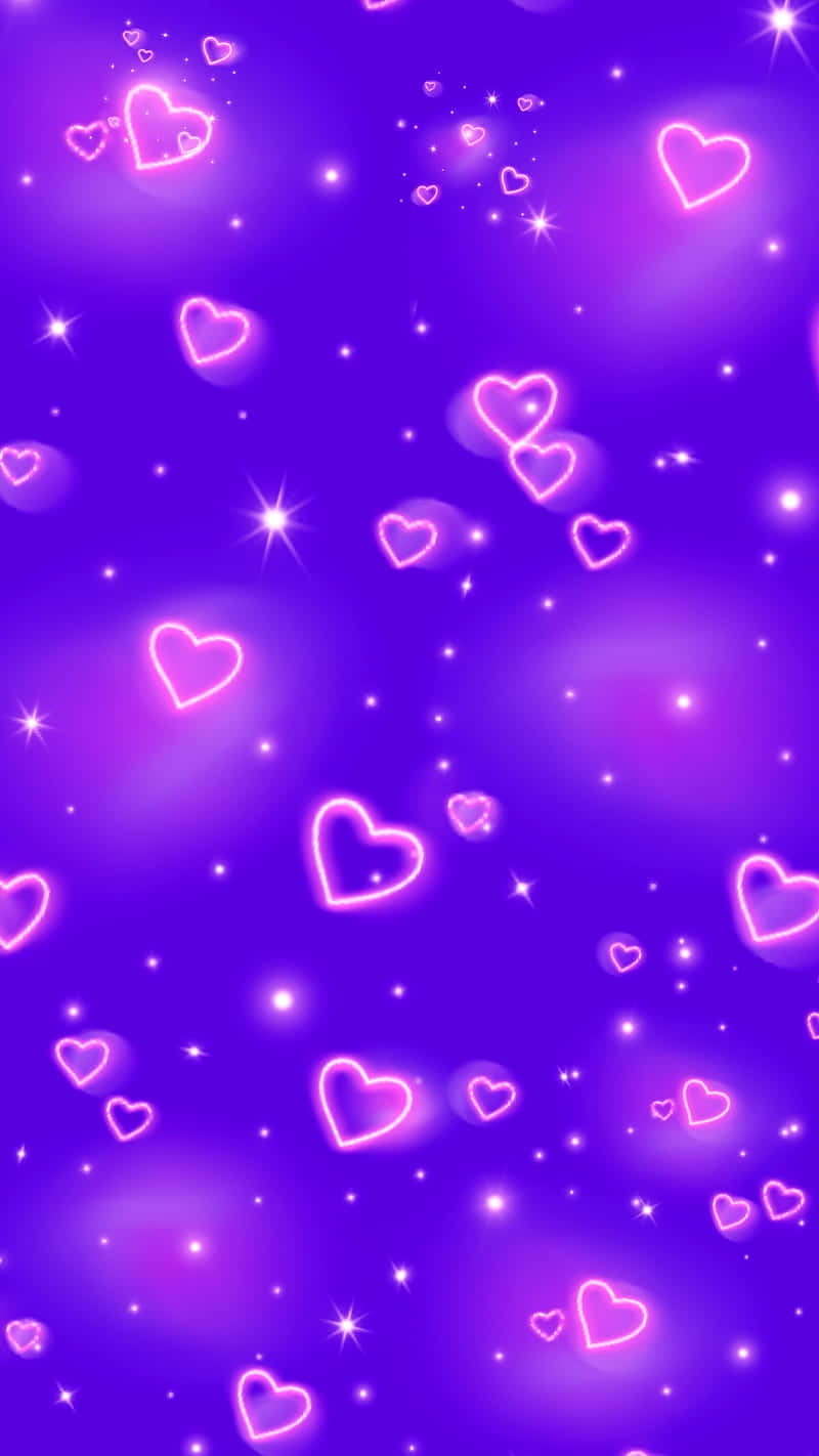 purple hearts, neon pink hearts, sparkling stars, HD Phone Wallpaper