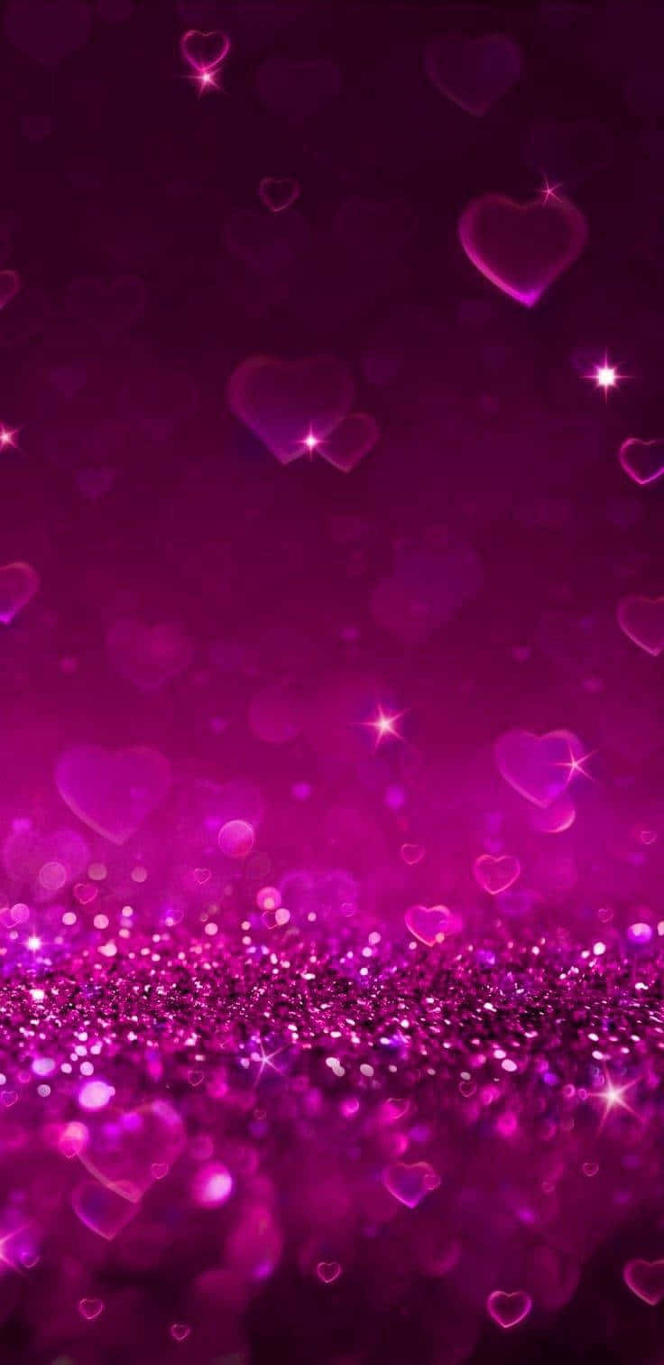 vibrant purple, glowing hearts, sparkling glitter, HD Phone Wallpaper