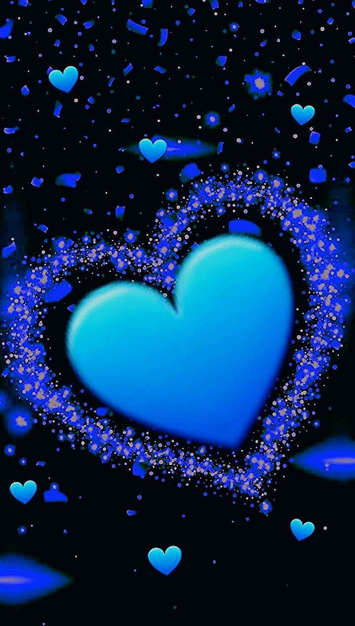blue neon hearts, glowing cyan heart, sparkling blue particles, SD Phone Wallpaper