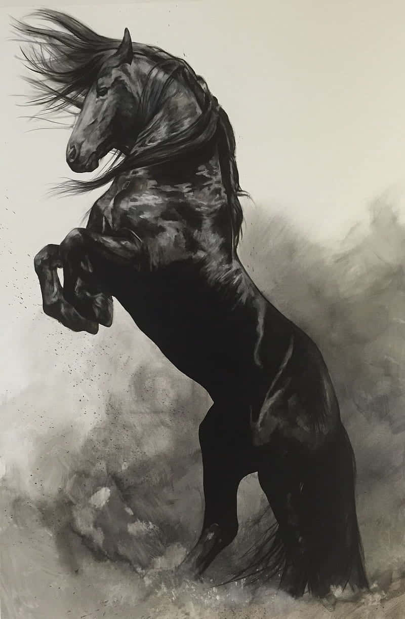 black horse, rolling hills, smoky gray background, SD Phone Wallpaper