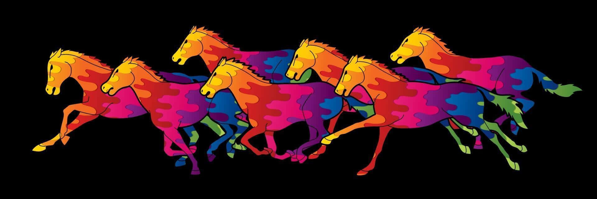 colorful abstract, seven horses, psychedelic color patches, Full HD Desktop Wallpaper