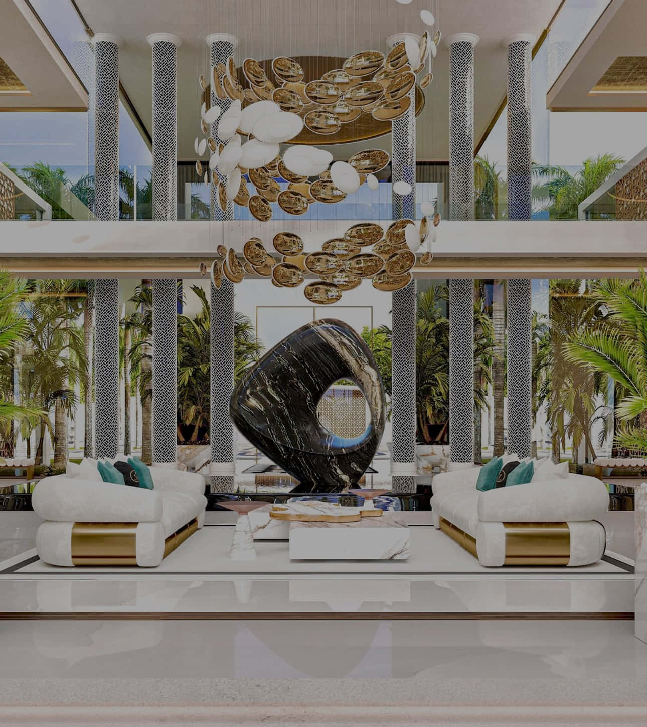 white and gold luxury house interior, modern living room, white sofas, HD Phone Wallpaper