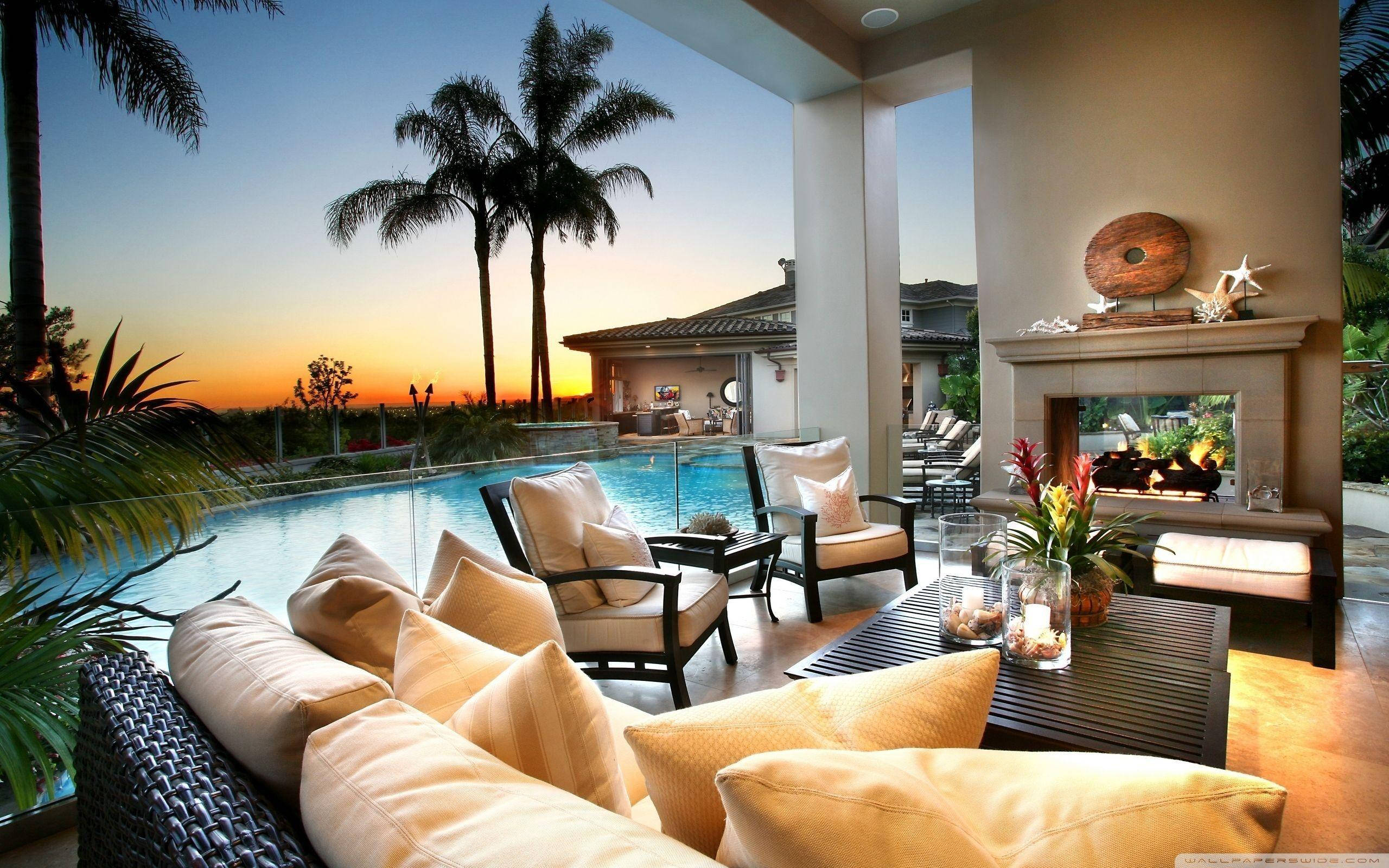 Living Room, modern, Beautiful House, 2K Desktop Wallpaper