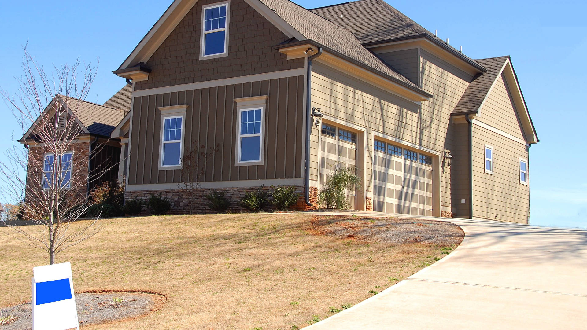 brown wooden house, two-story suburban home, brown siding, Full HD Desktop Wallpaper
