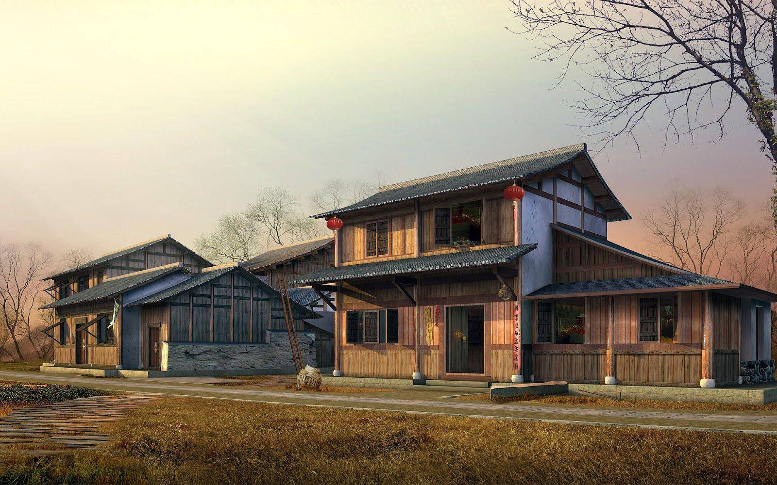 wood, traditional wooden houses, tiled roofs, HD Desktop Wallpaper