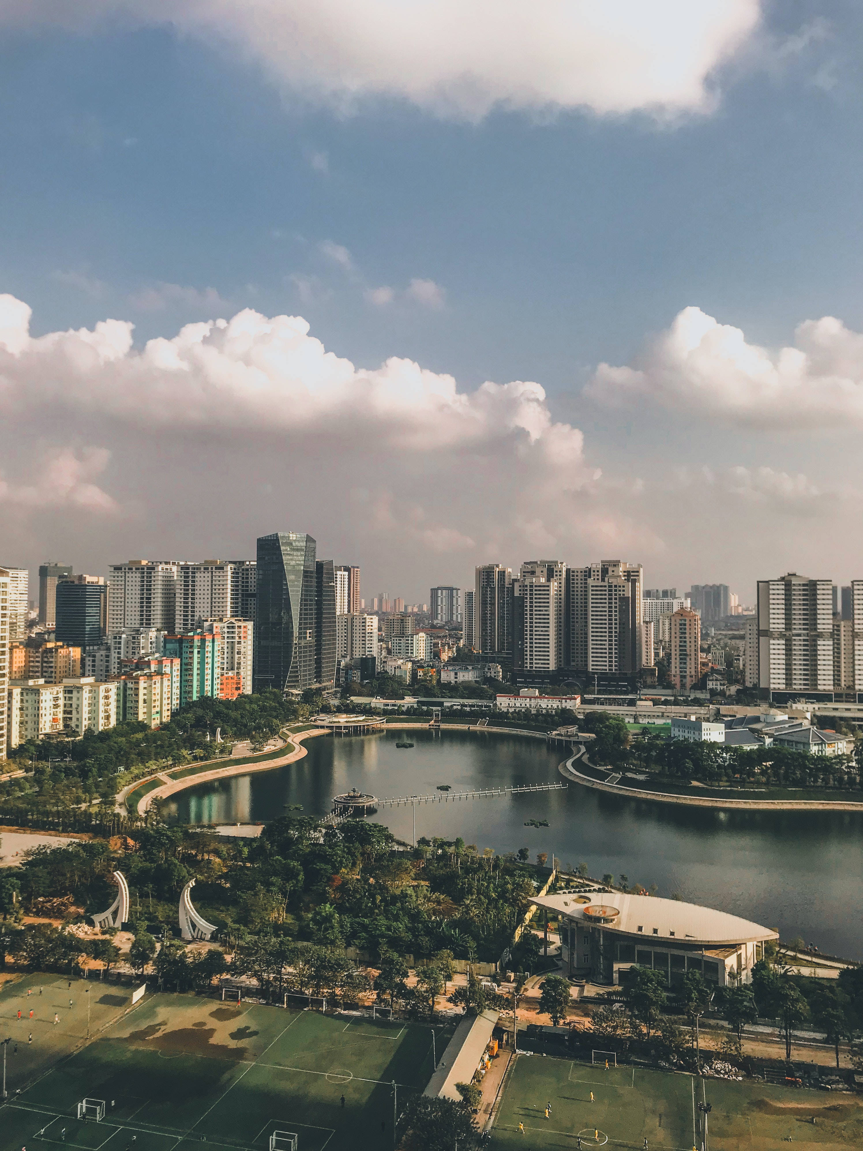 iPhone, cloudy city, aerial view, 4K Phone Wallpaper