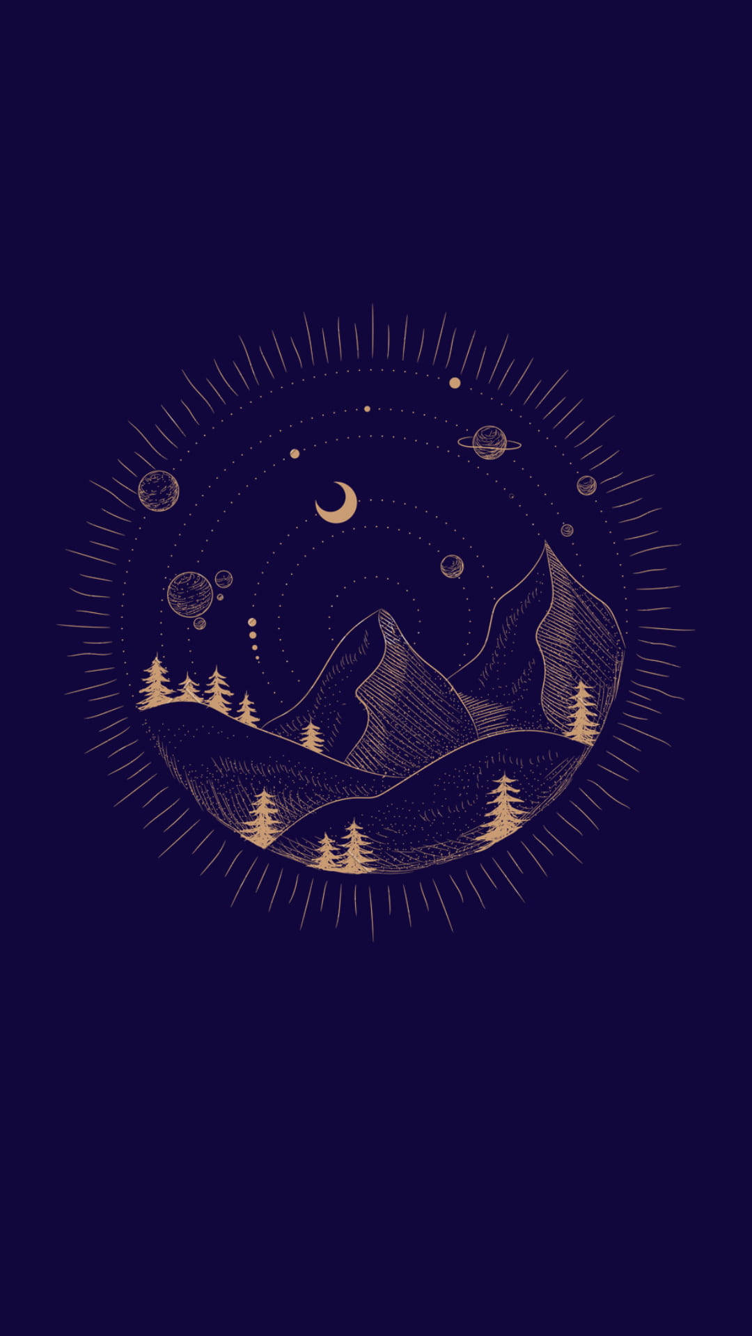iPhone, thin mountain line art, golden line-art mountain range, Full HD Phone Wallpaper