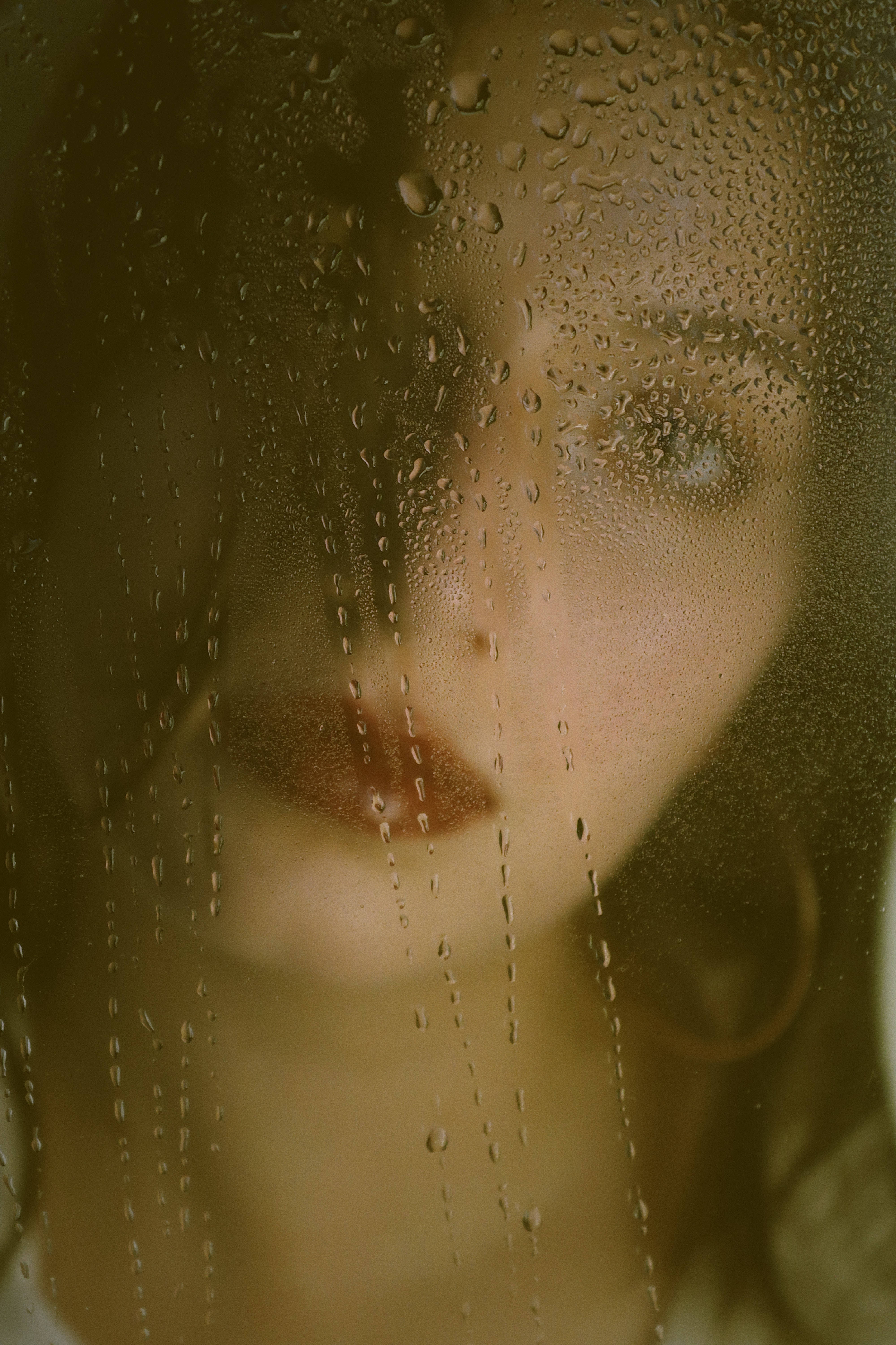 iPhone, woman, rain-slicked window, 5K Phone Wallpaper