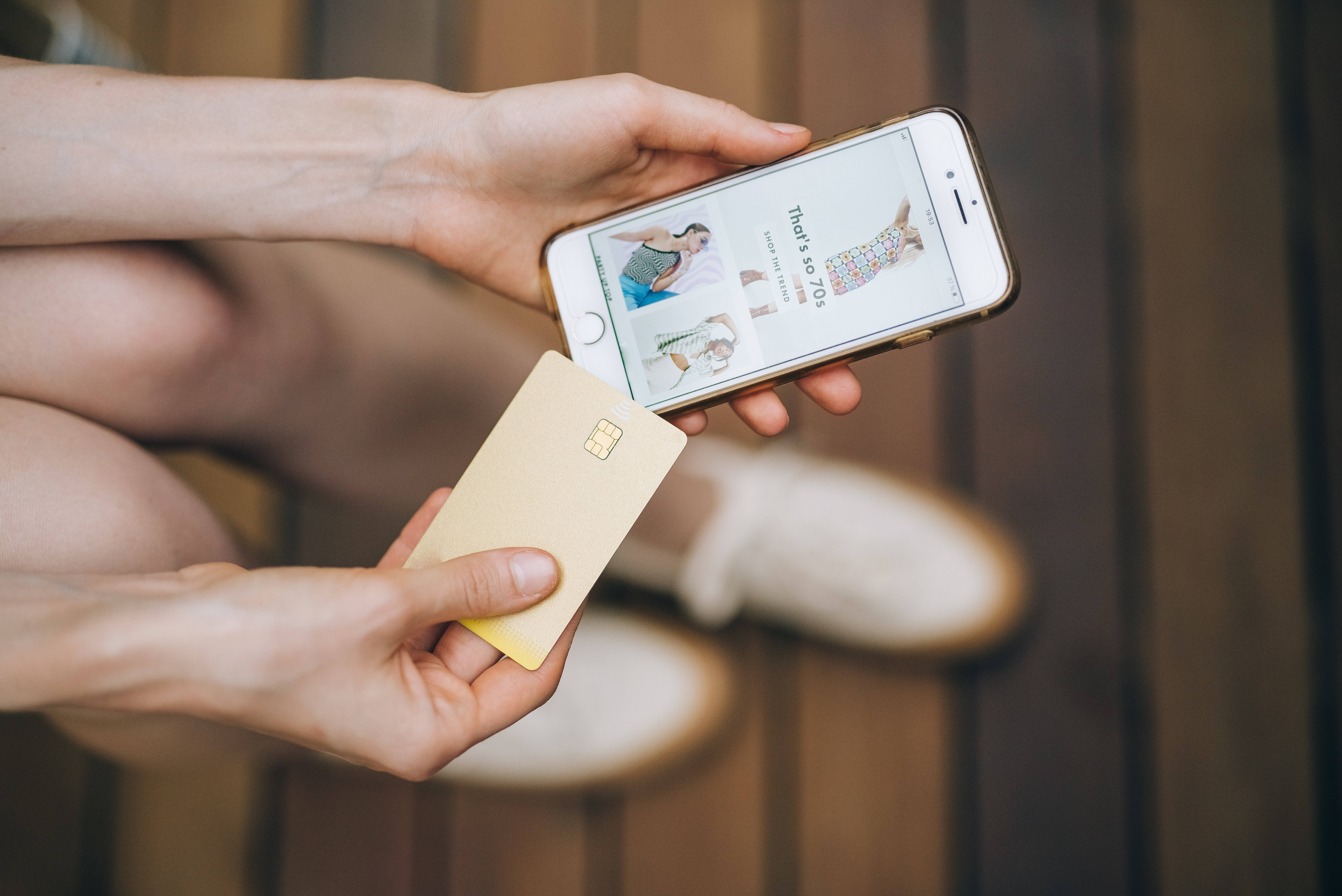 iPhone, gold credit card, fashion items, 5K Desktop Wallpaper