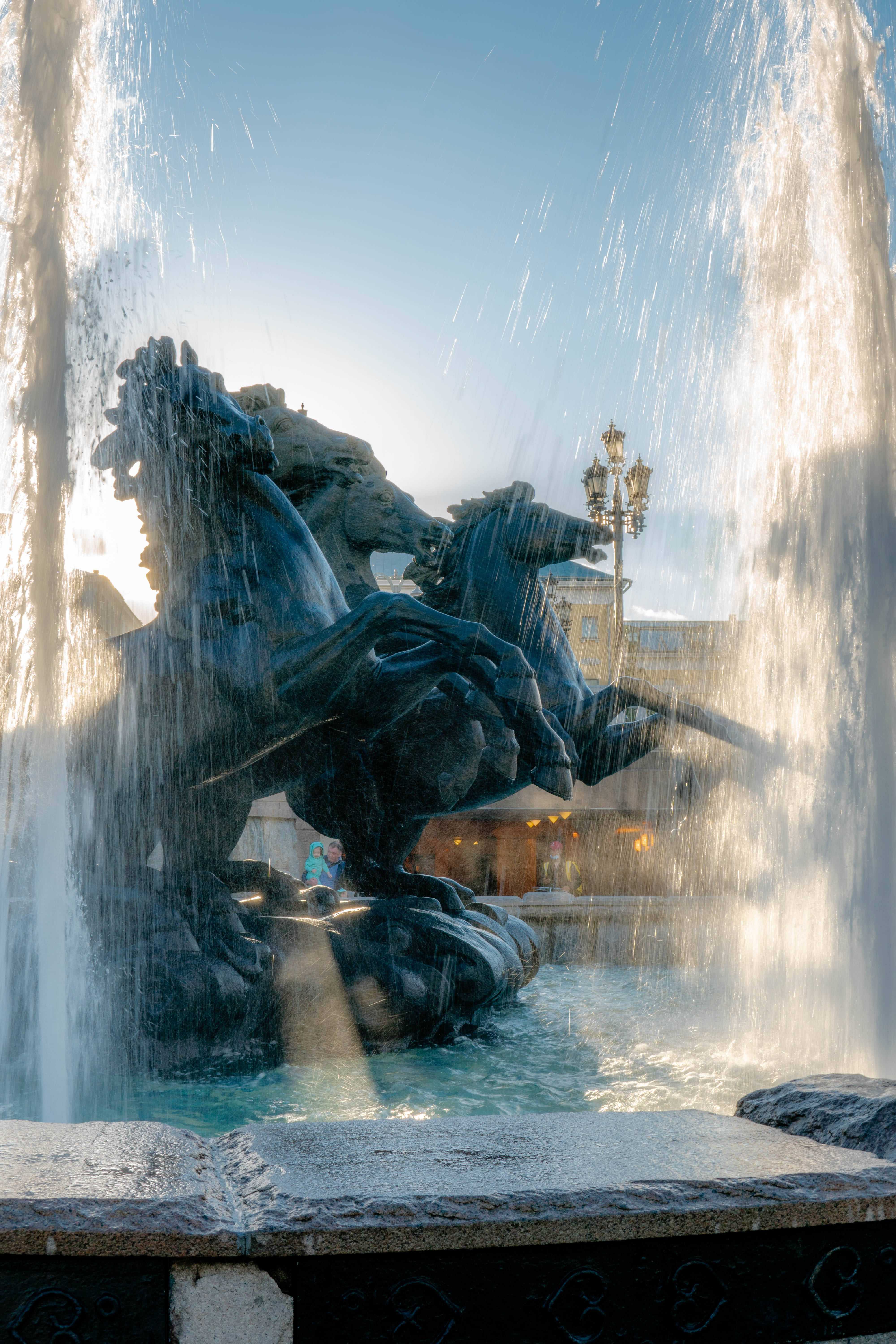 iPhone, horse fountain, bronze sculpture, 5K Phone Wallpaper