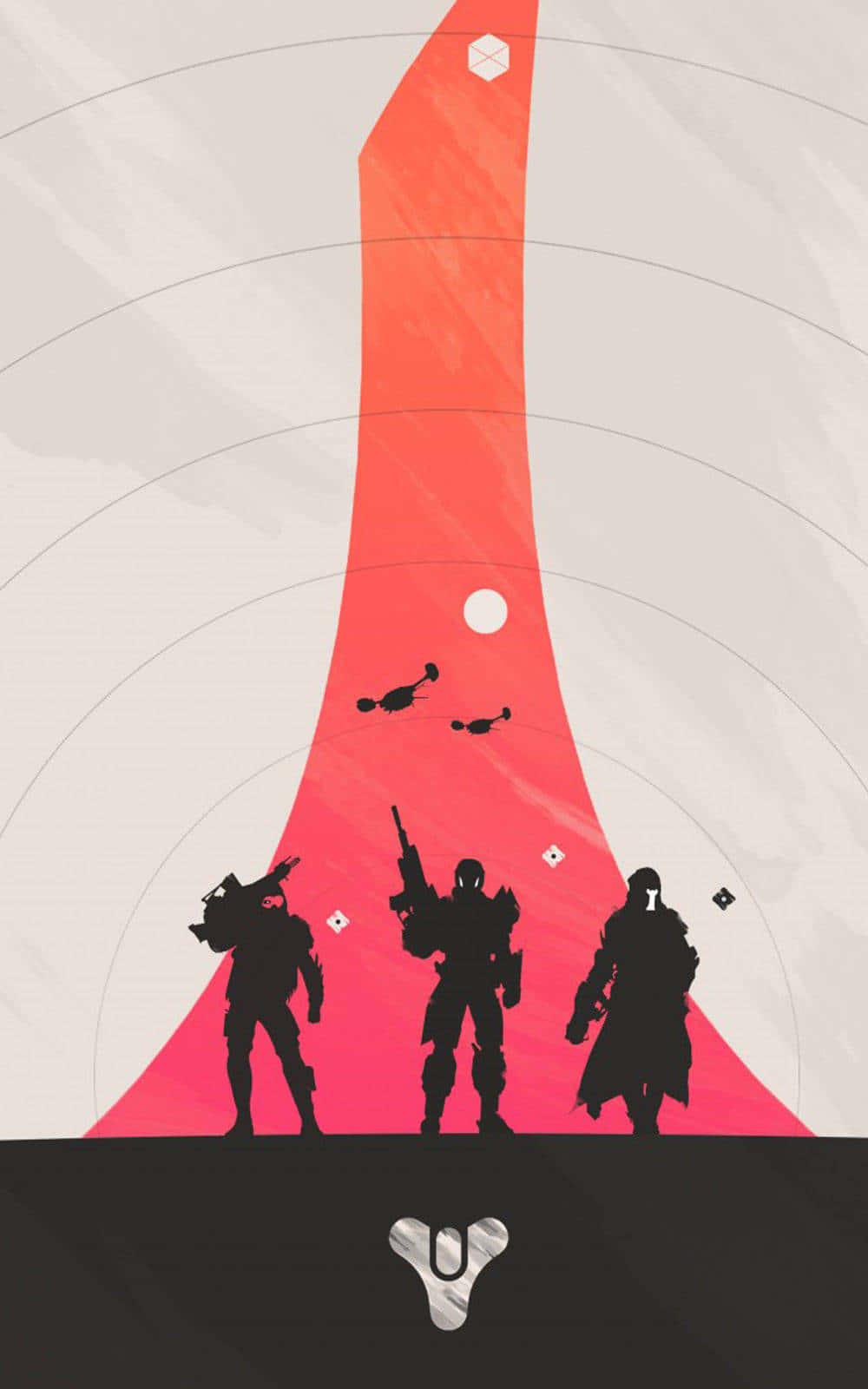 Graphic iPhone, three silhouetted warriors, towering red monolith, HD Phone Wallpaper