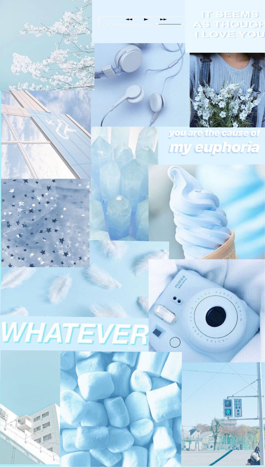 pastel blue, collage, headphones, Full HD Phone Wallpaper