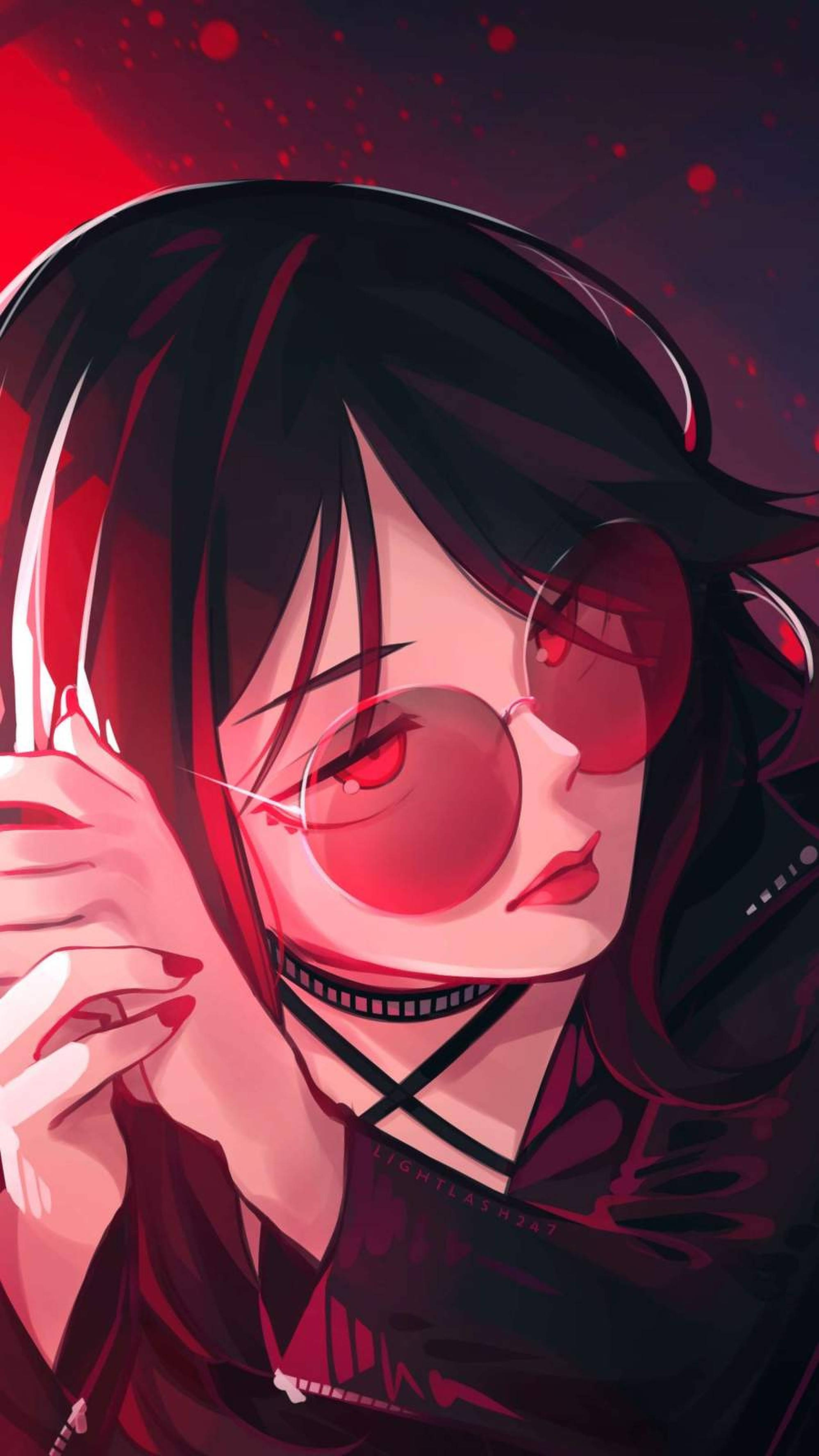 anime girl, red sunglasses, black hair, 2K Phone Wallpaper