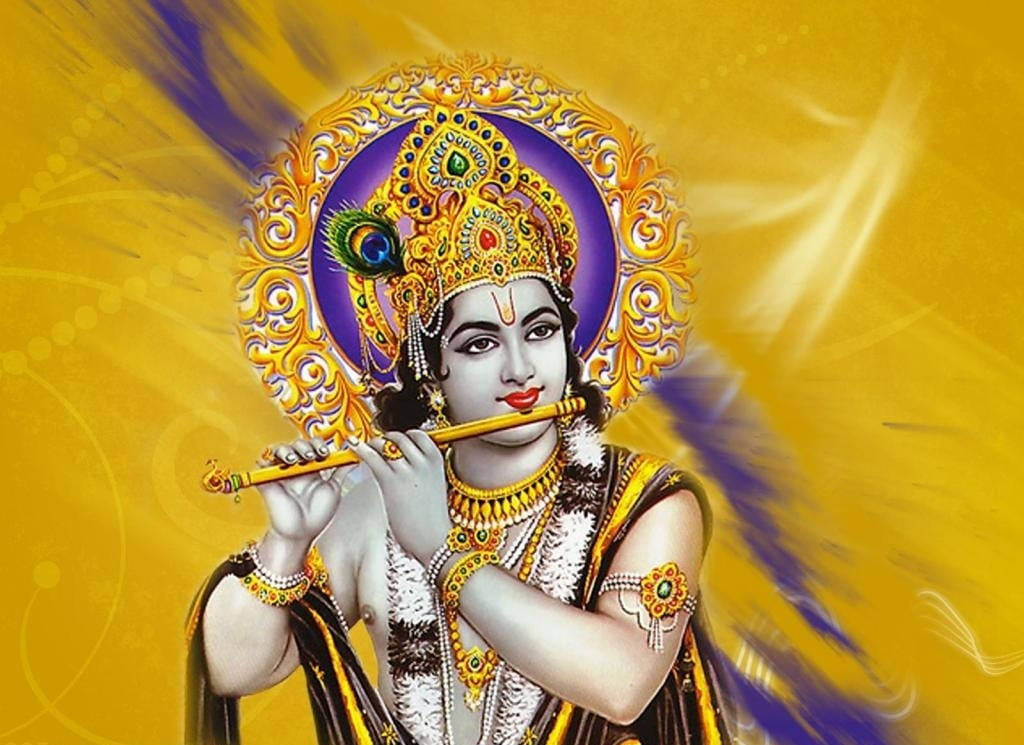 Beautiful Krishna, creator god, golden jewelry, SD Desktop Wallpaper