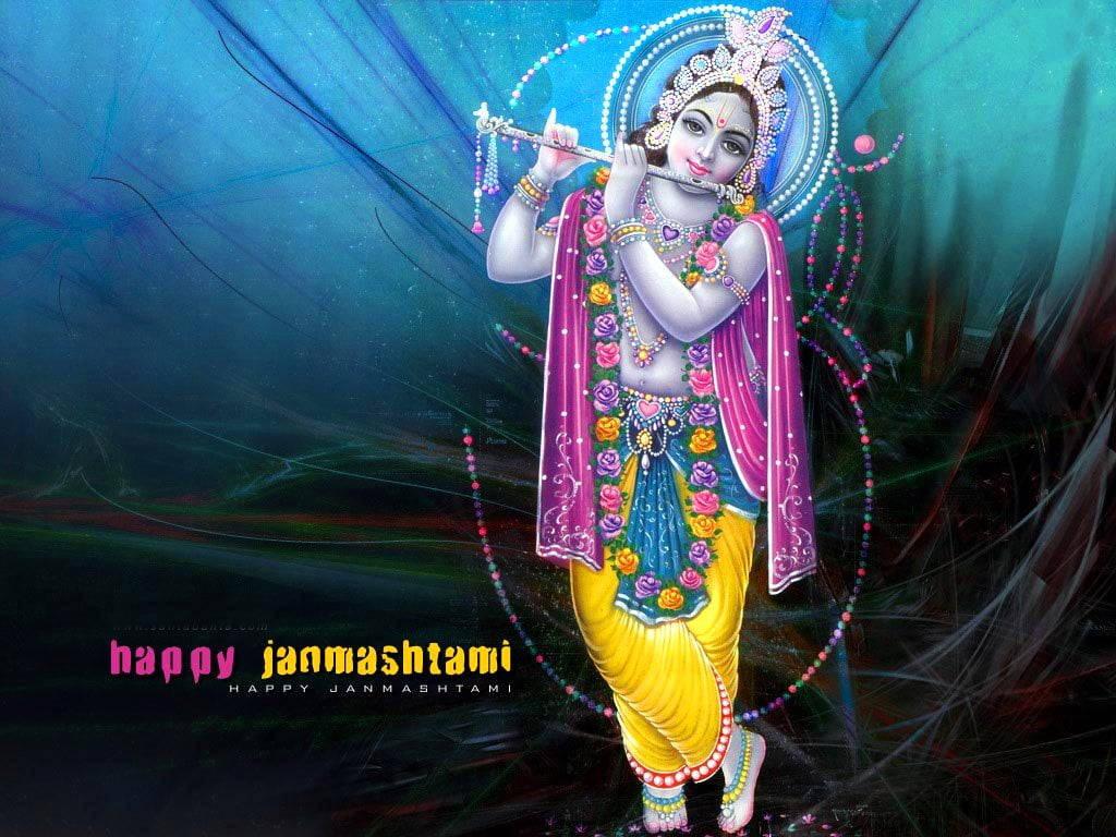 Krishna, flute, cosmic blue, SD Desktop Wallpaper