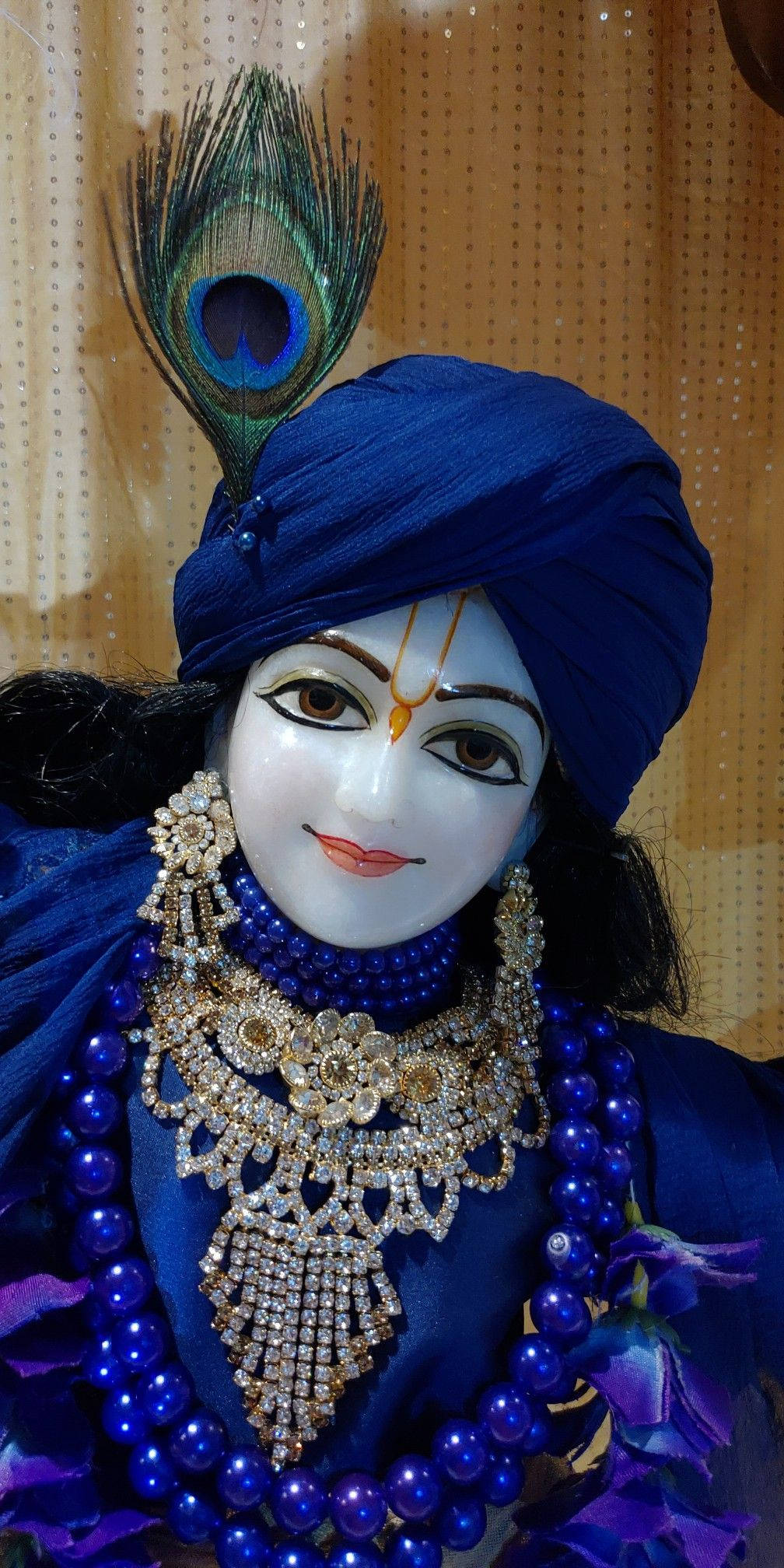 Beautiful Krishna, royal blue, peacock feather crown, Full HD Phone Wallpaper
