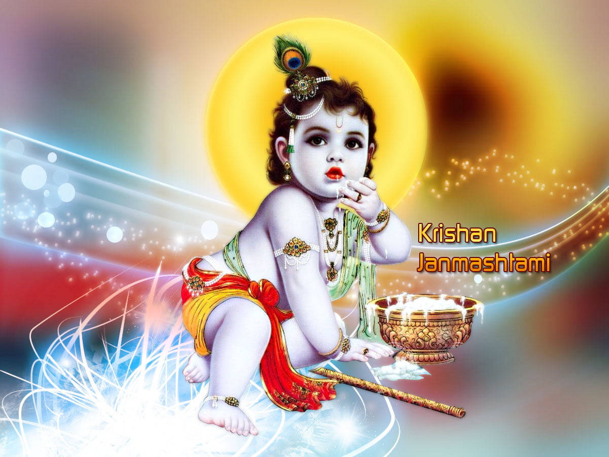 Krishna, peacock feather crown, butter pot, SD Desktop Wallpaper