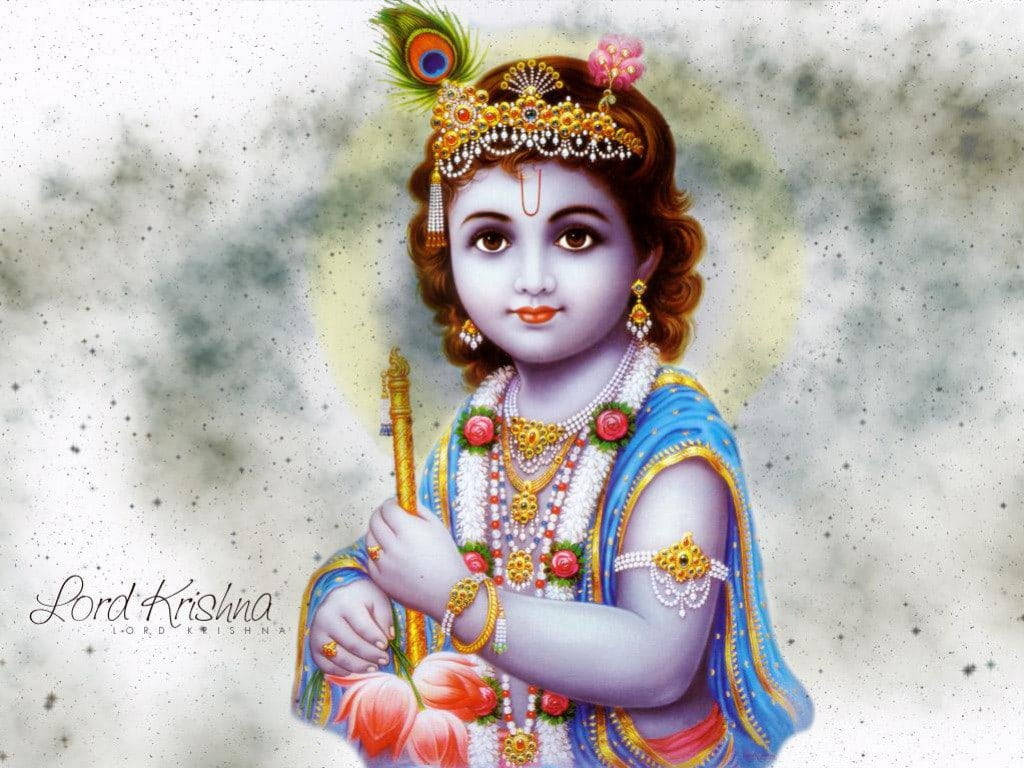 Beautiful Krishna, purple skin, golden jewelry, SD Desktop Wallpaper